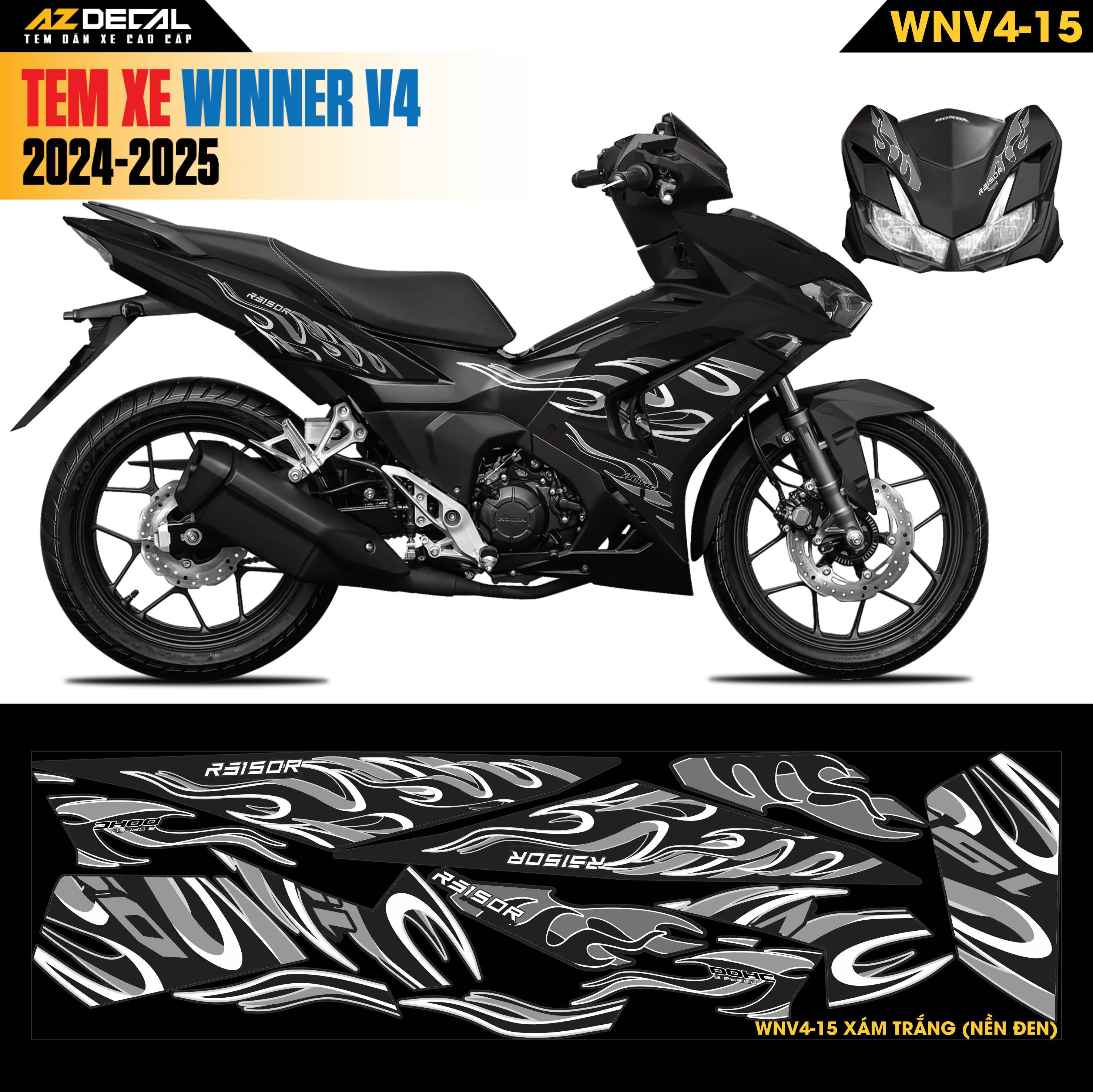 Tem Xe Winner V4 Mẫu WNV4-15 Xám Trắng
