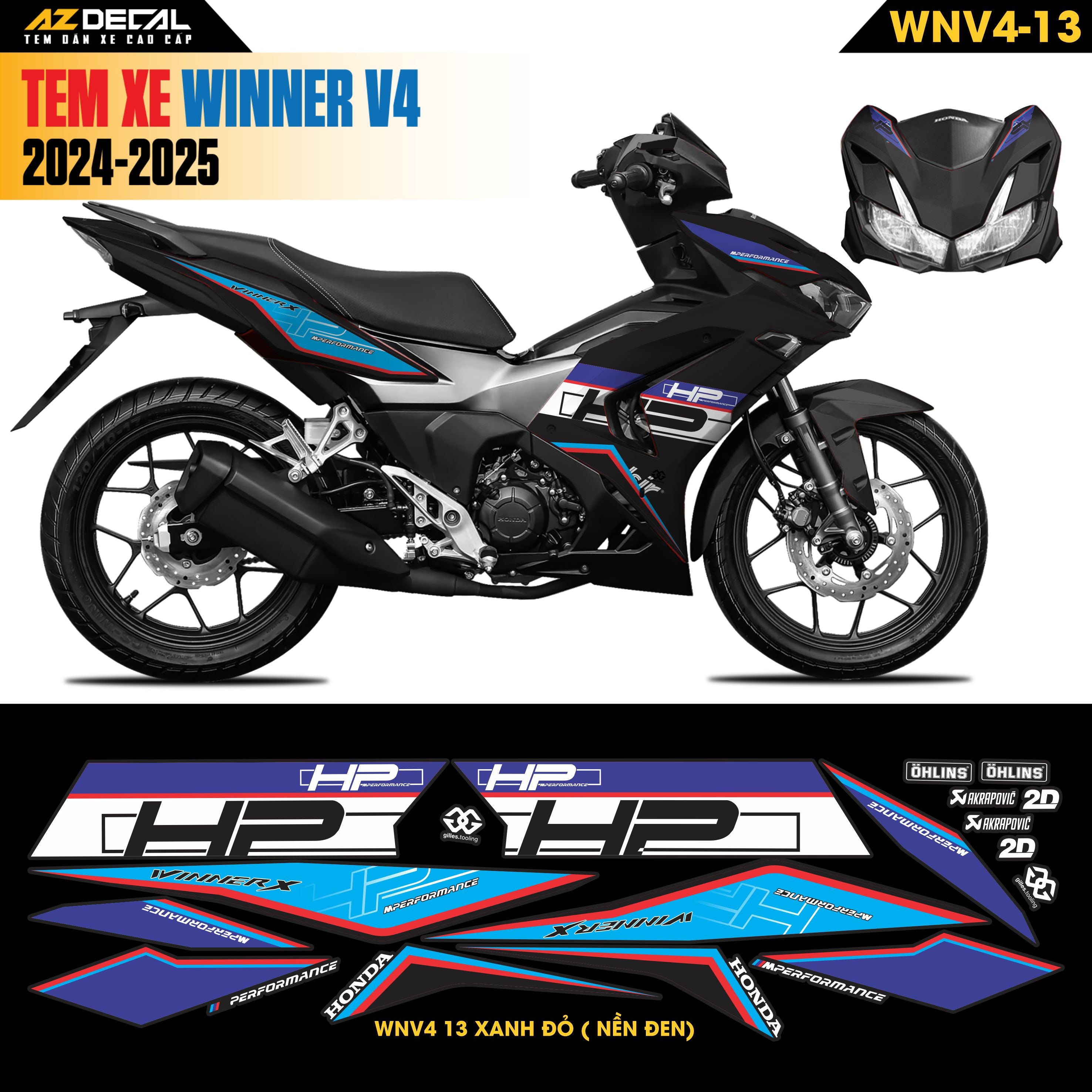 Tem Xe Winner V4 Mẫu WNV4-13 Xanh Đỏ