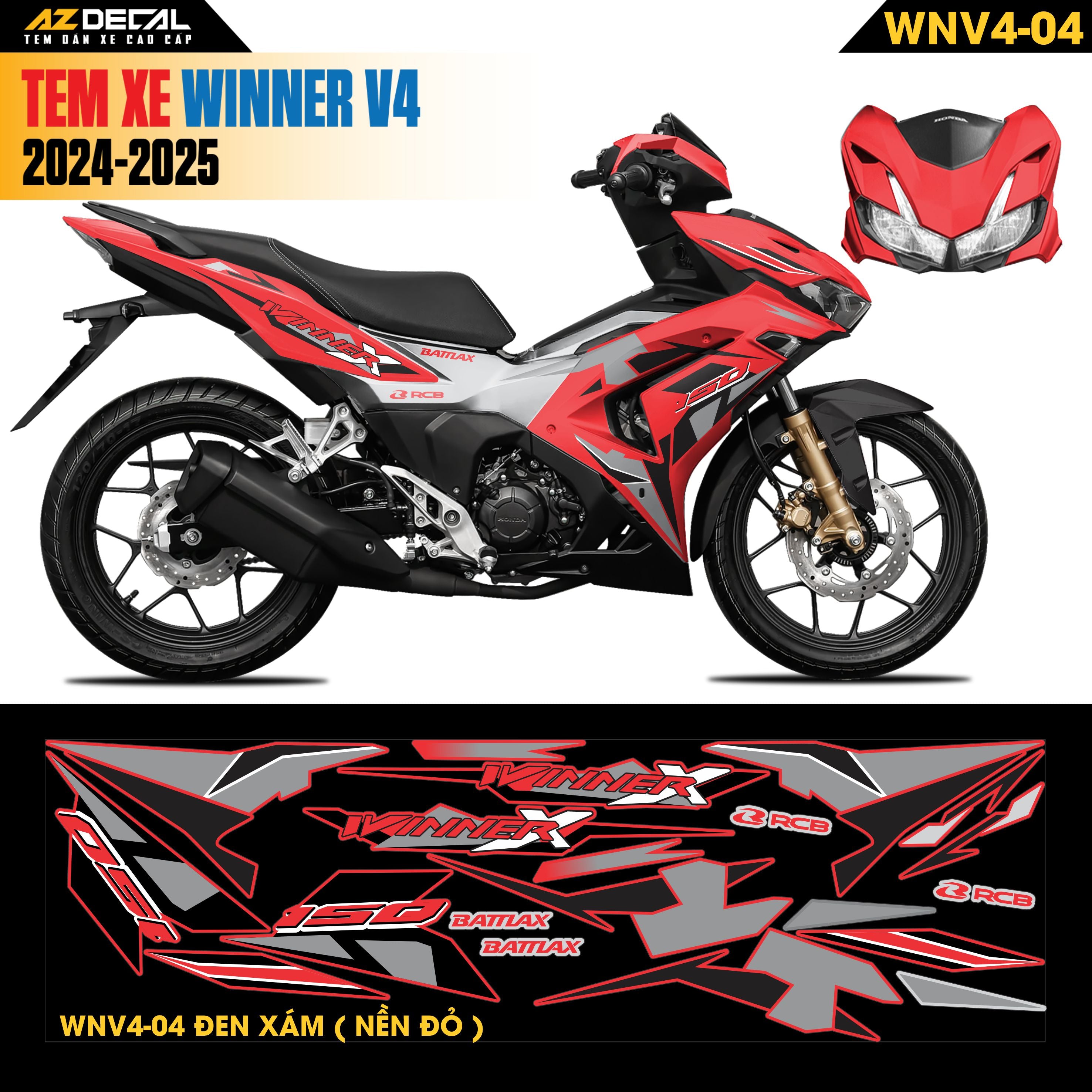 Tem Xe Winner V4 Mẫu WNV4-04 Đen Xám