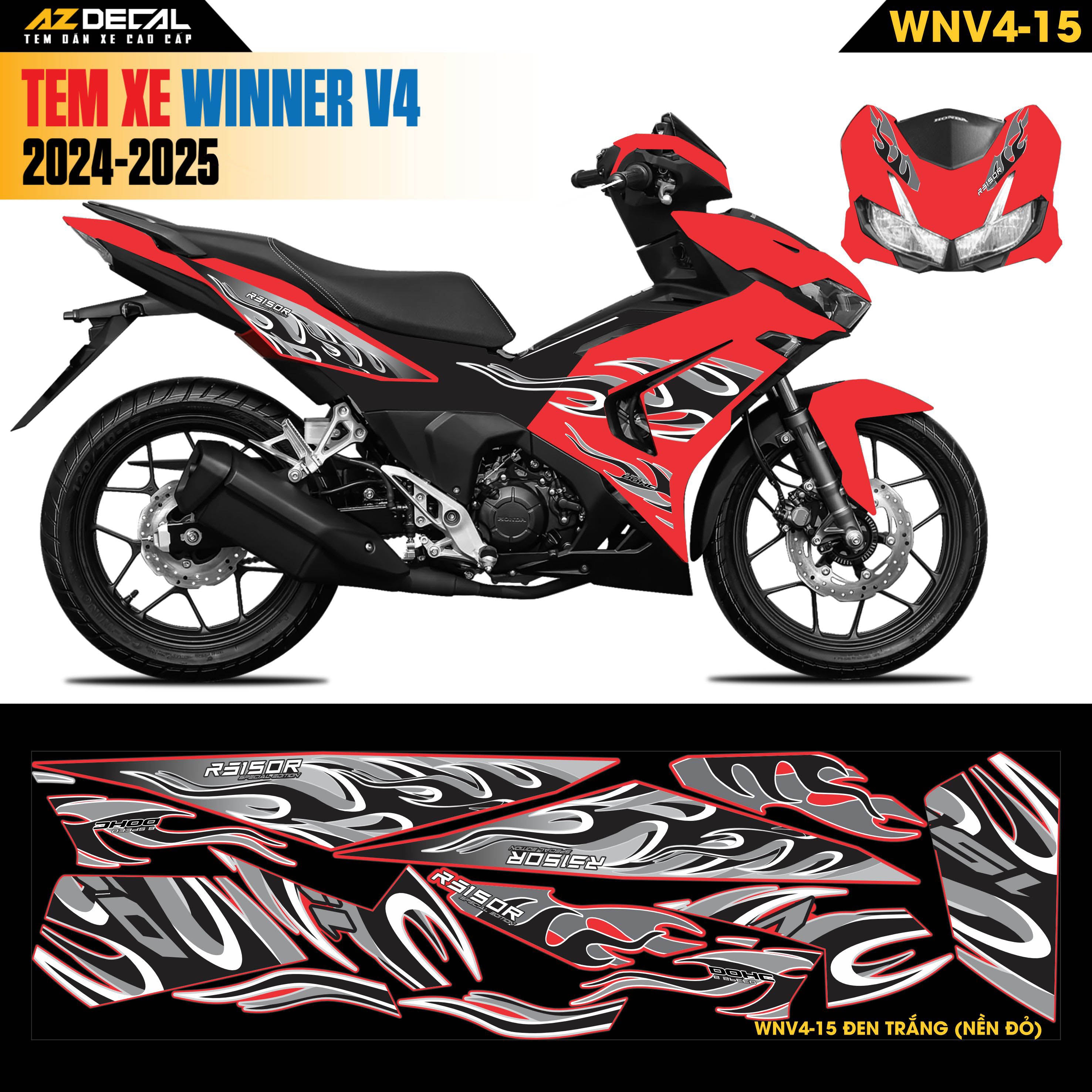 Tem Xe Winner V4 Mẫu WNV4-15 Đen Trắng