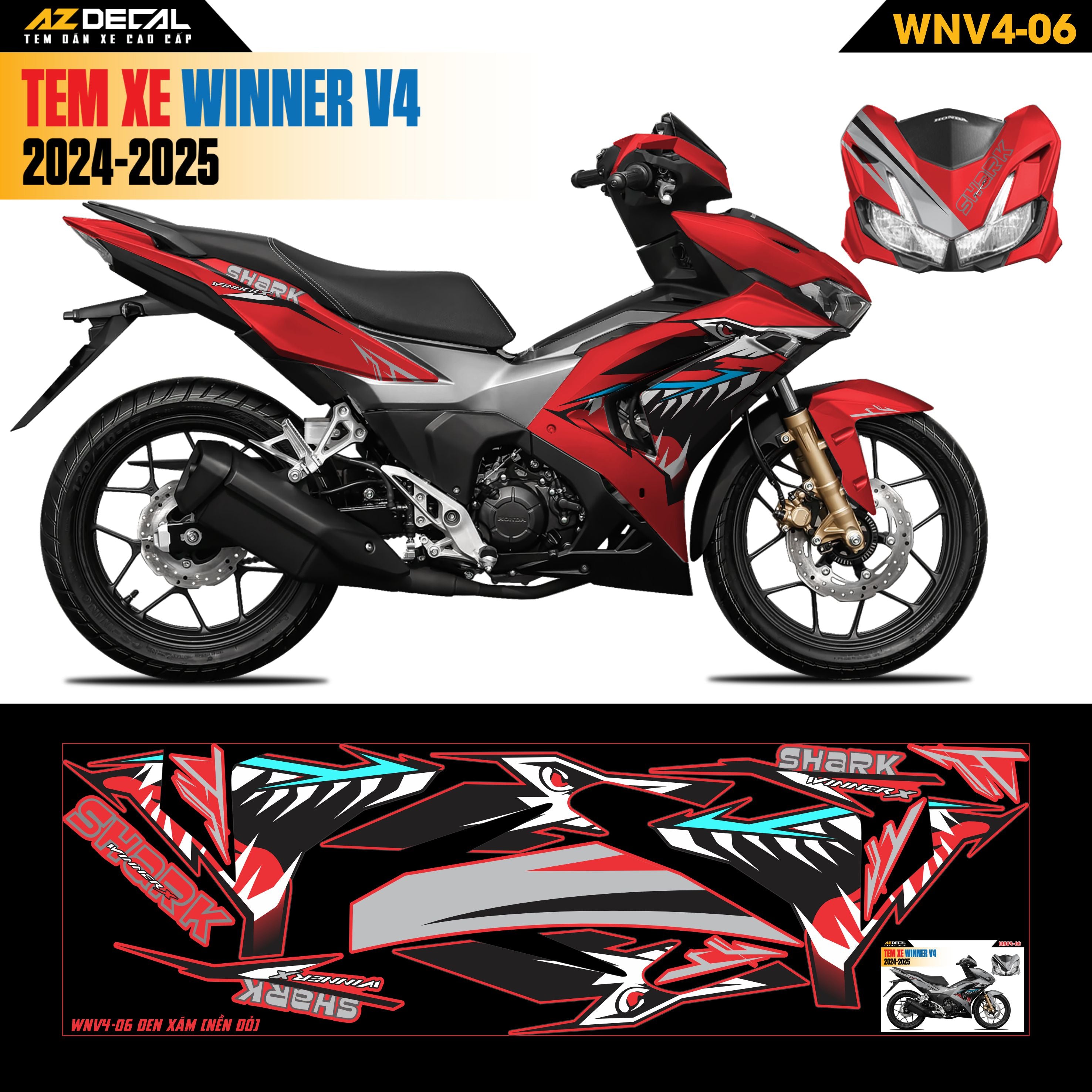 Tem Xe Winner V4 Mẫu WNV4-06 Đen Xám