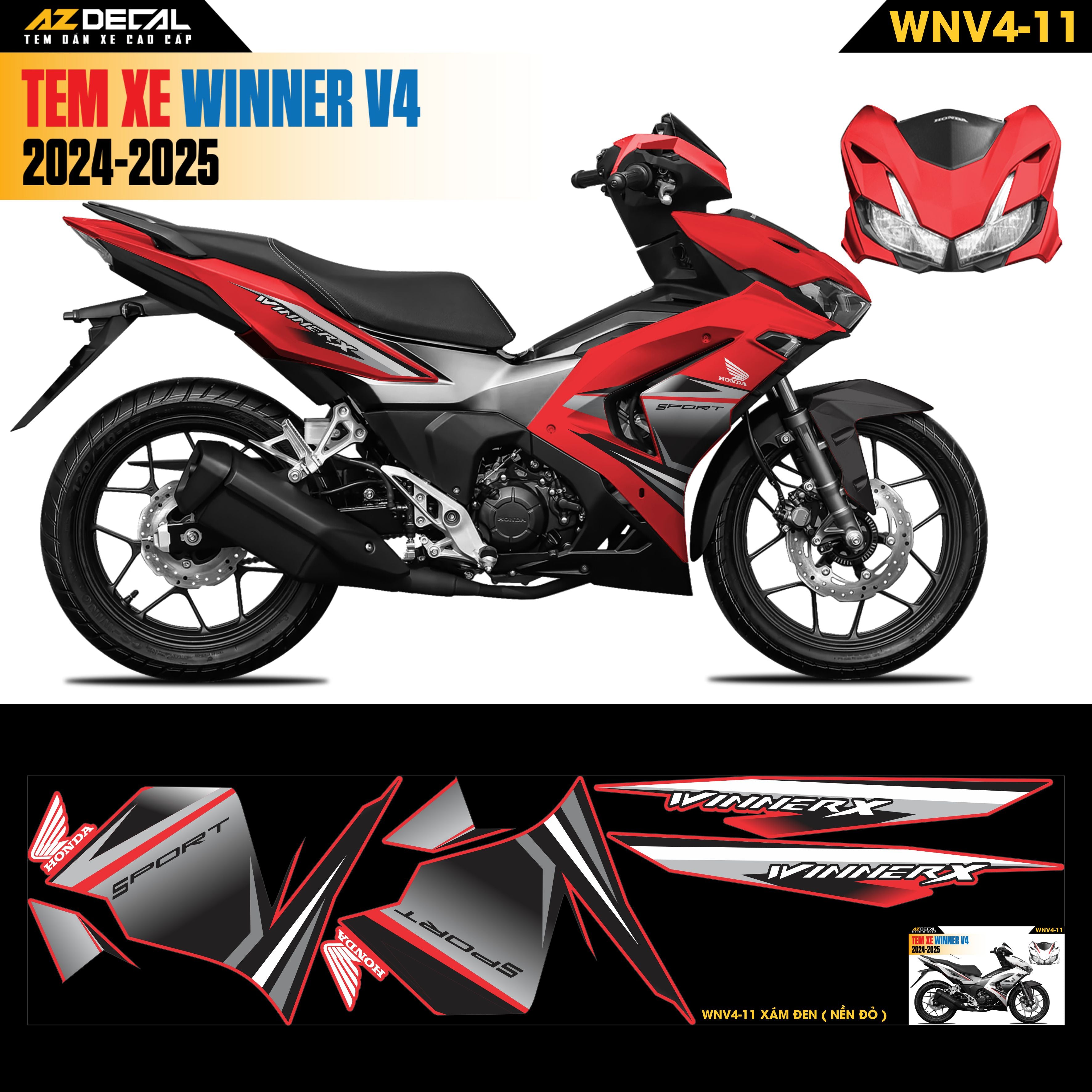 Tem Xe Winner V4 Mẫu WNV4-11 Xám Đen