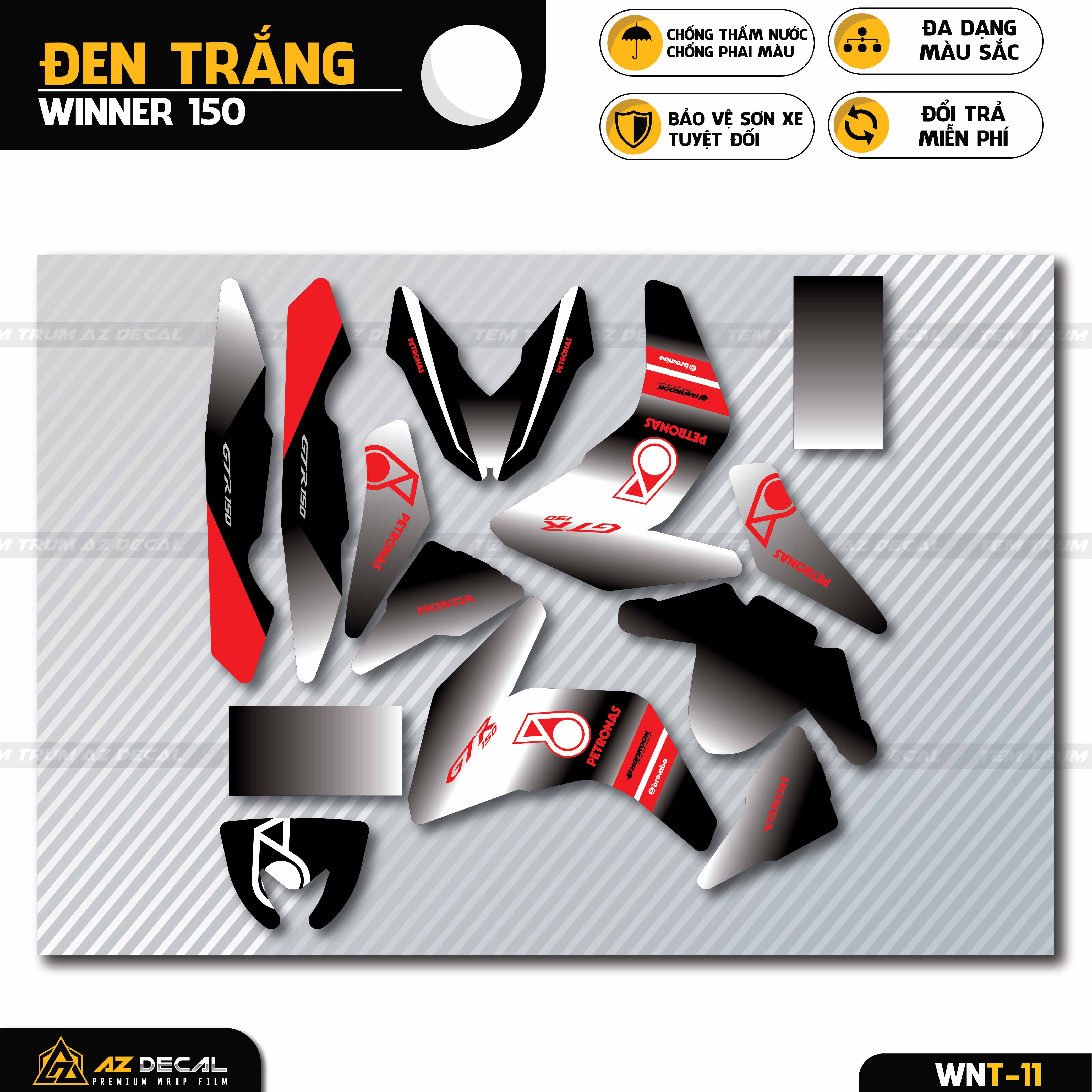 Decal dán xe Winner 150 v1 màu đen trắng