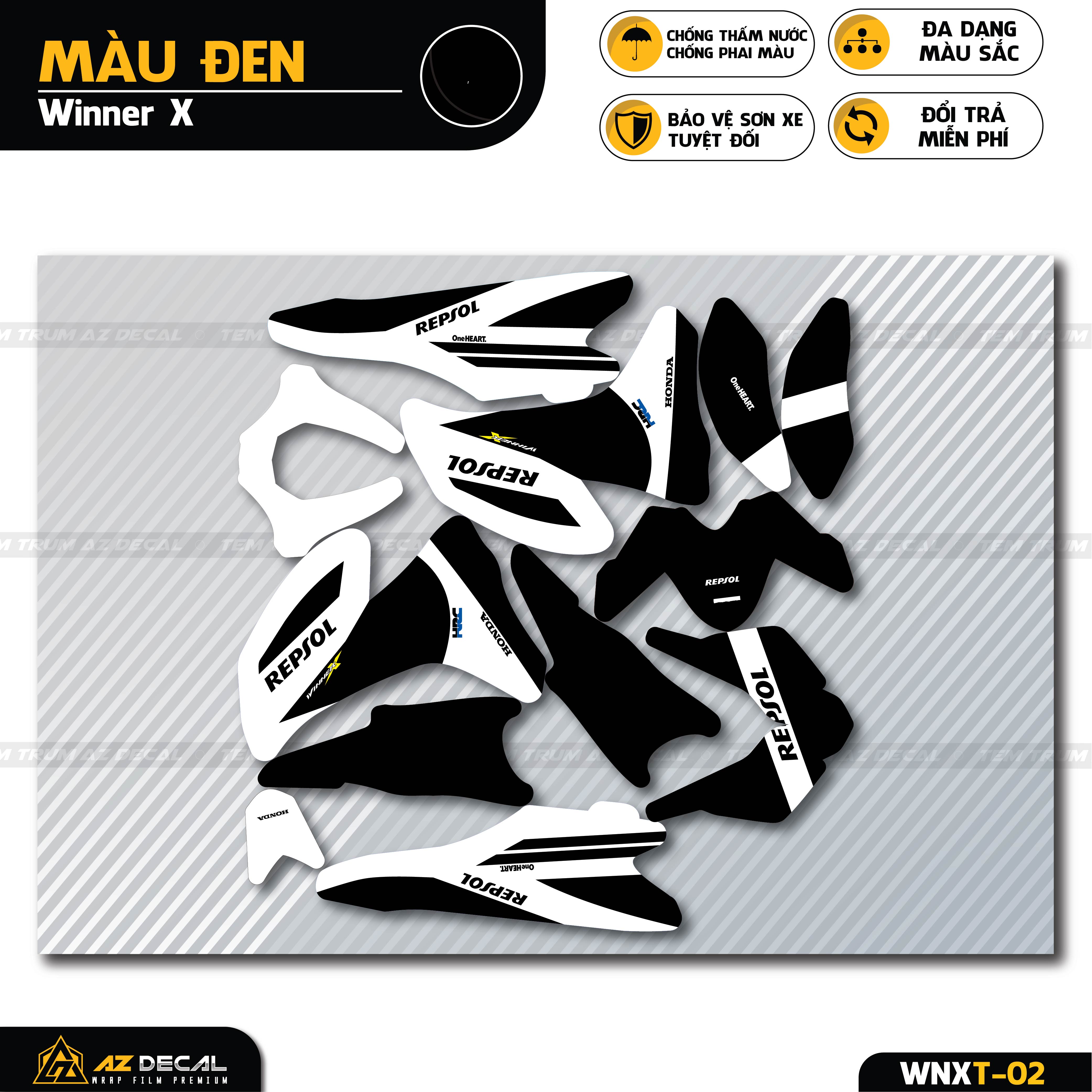 Tem trùm Winner X đen trắng mẫu Repsol cao cấp chống phai màu