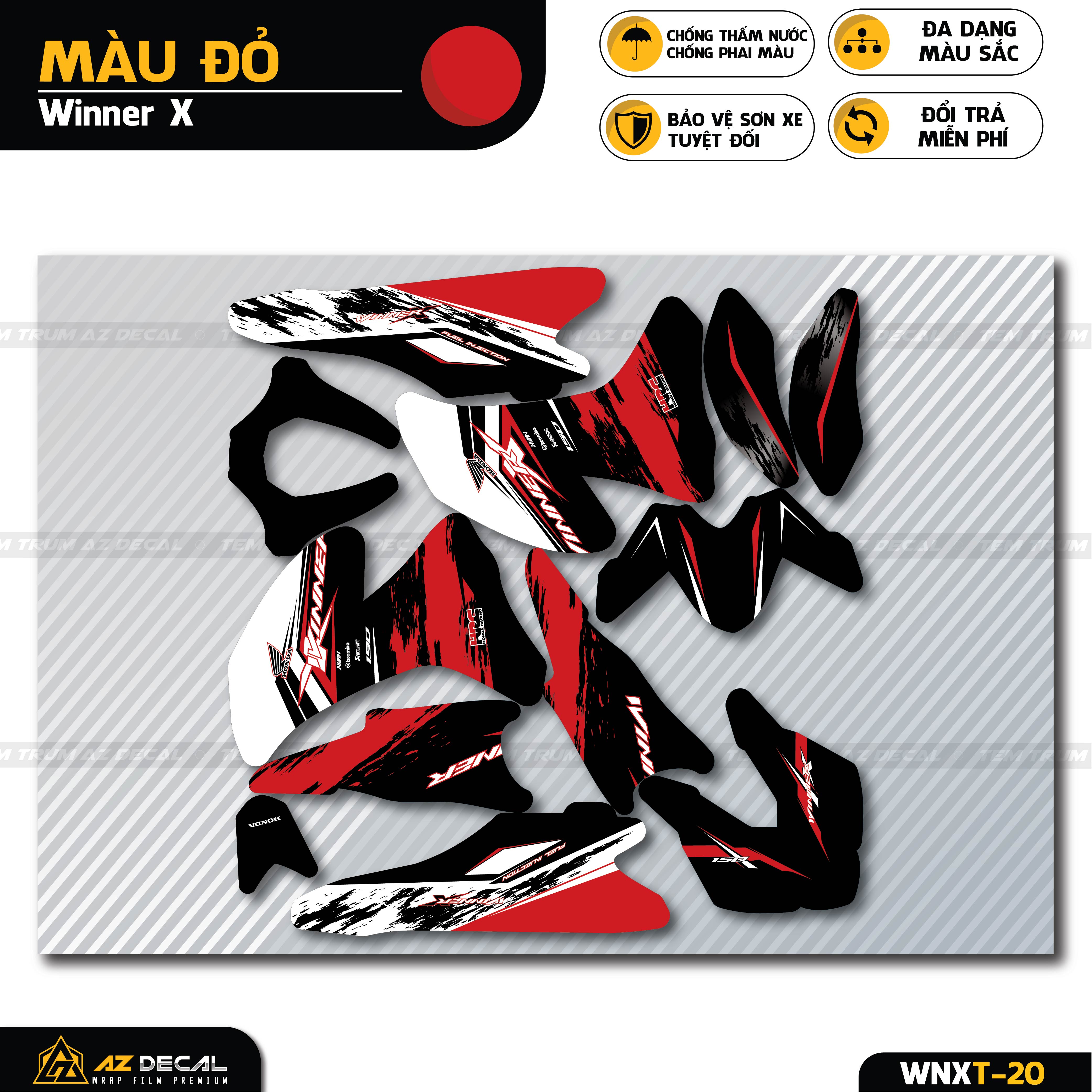 Chi tiết mẫu tem trùm đỏ đen dán xe Winner X