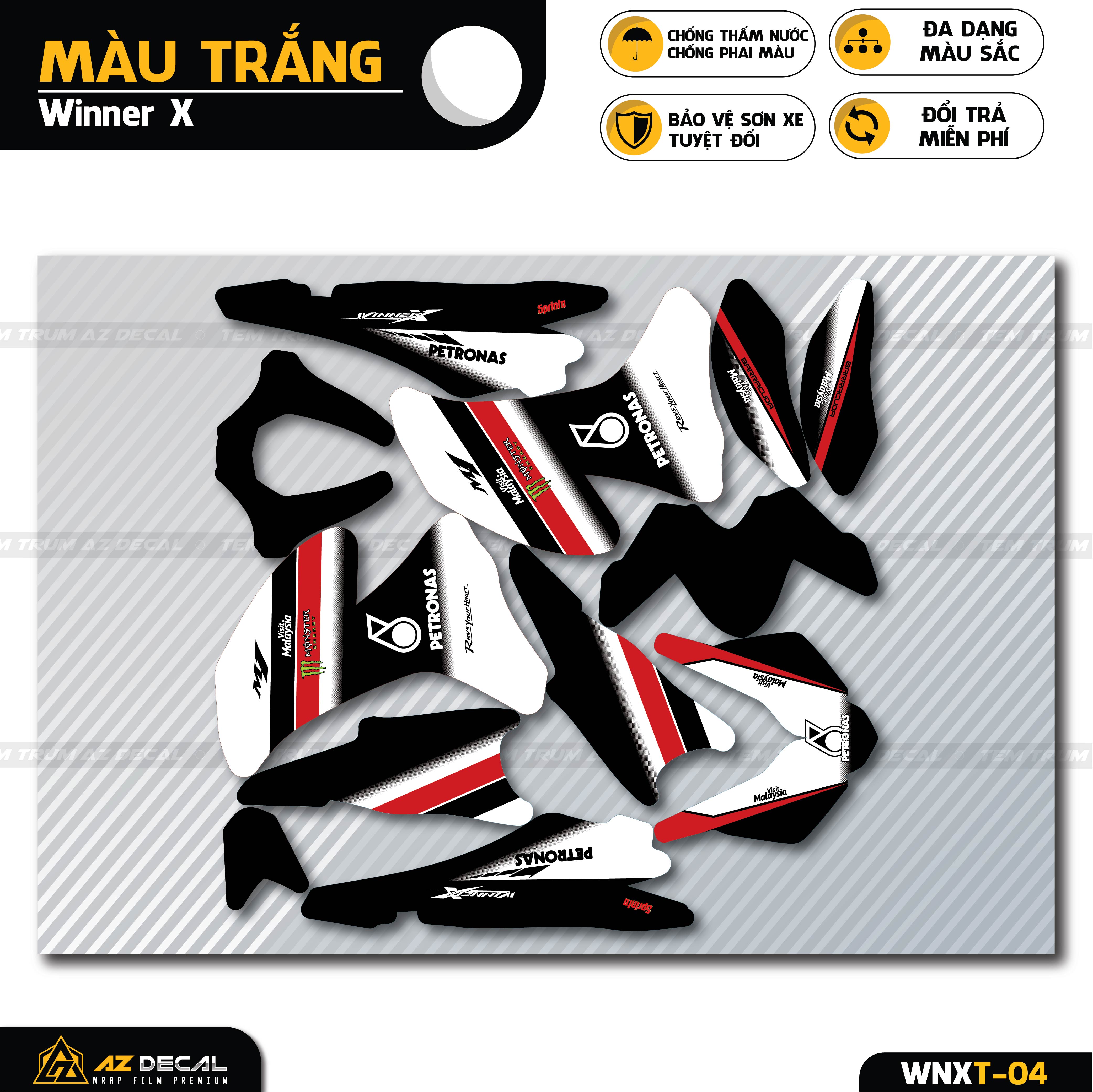 Tem dán xe Winner X màu trắng phong cách Petronas