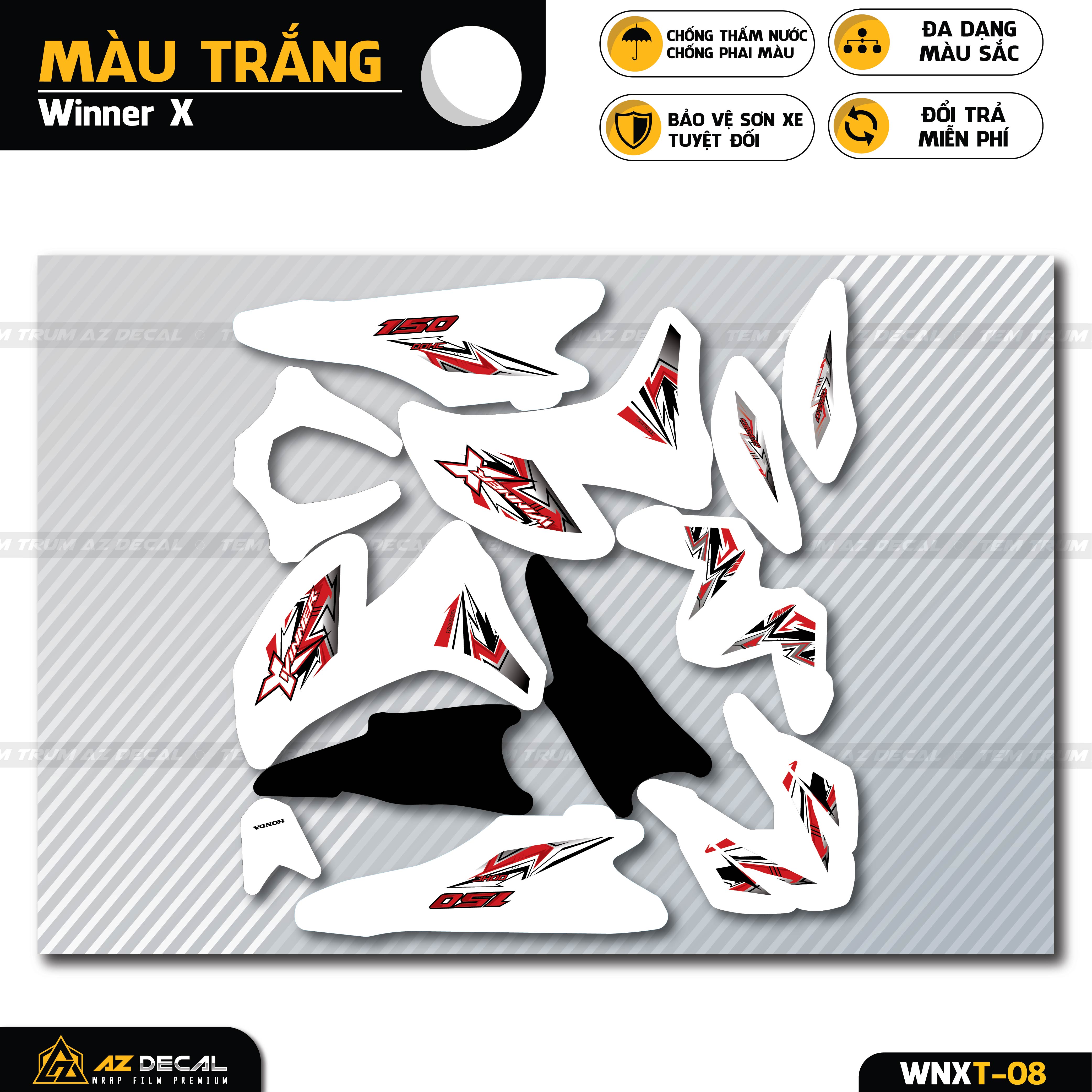 Chi tiết mẫu tem xe Winner X tia sét màu trắng