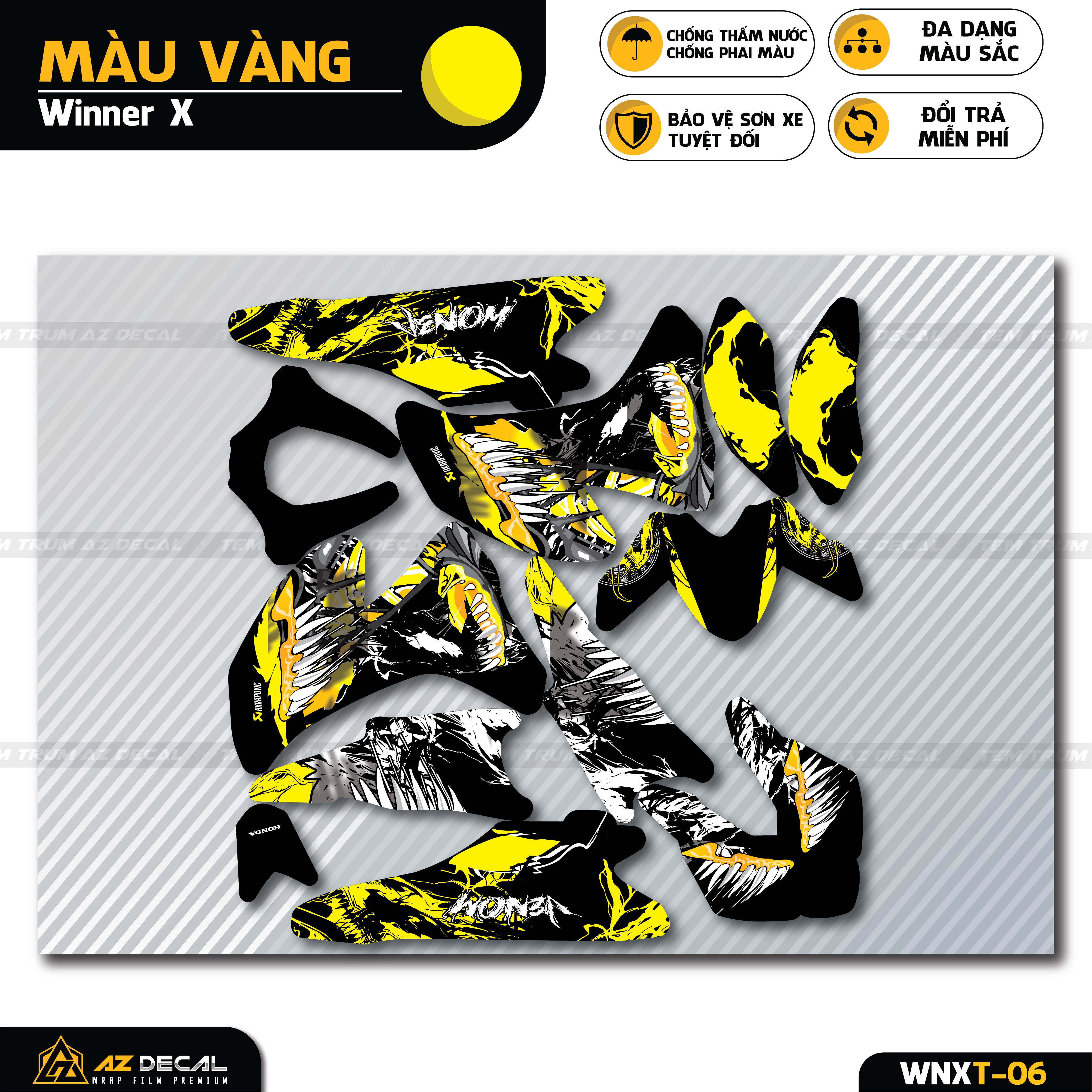 Decal dán trùm xe Winner X vàng đen mẫu Venom