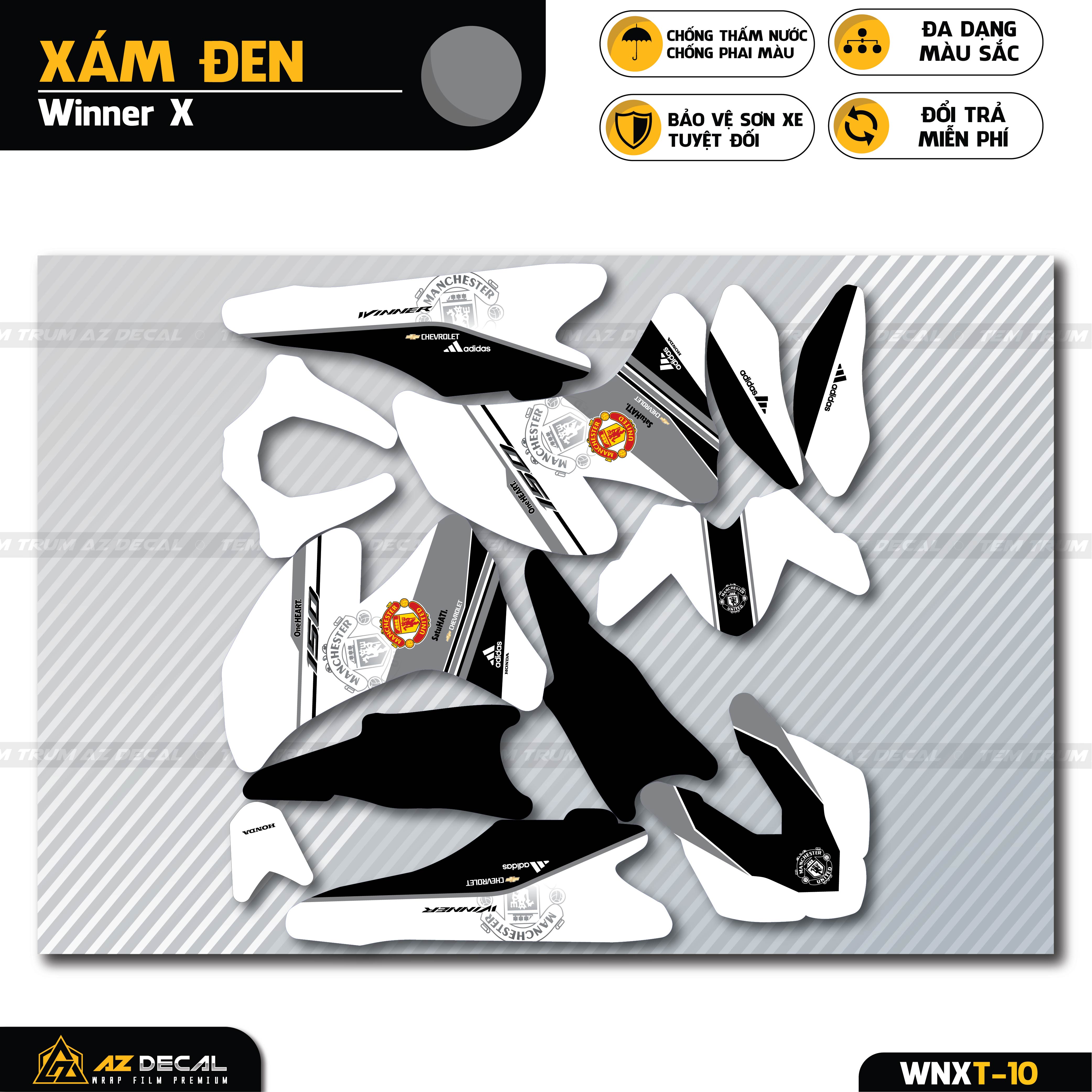 Tem trùm đen trắng dán xe Winner X thiết kế MU
