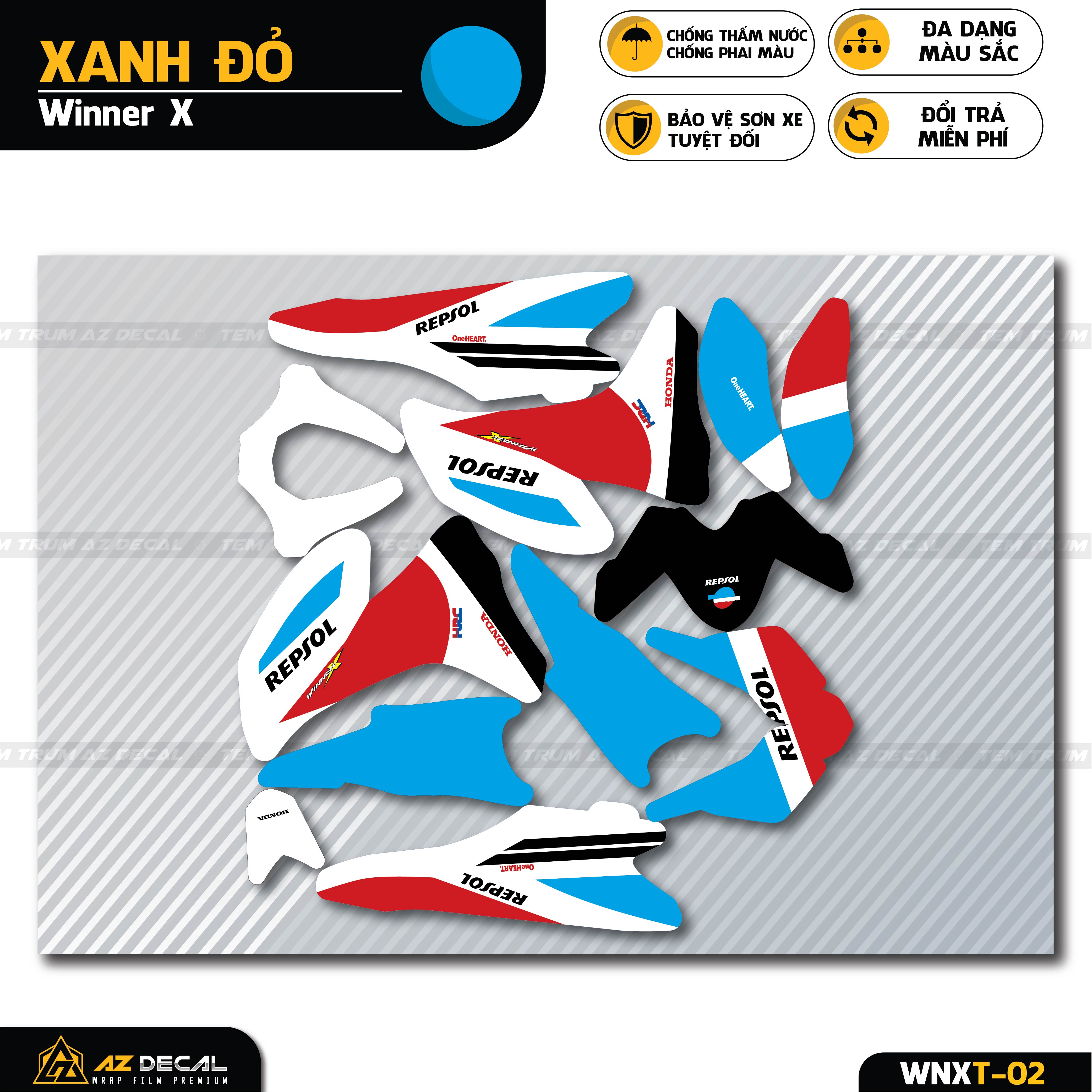 Tem trùm dán xe Winner X cũ đẹp màu đỏ xanh