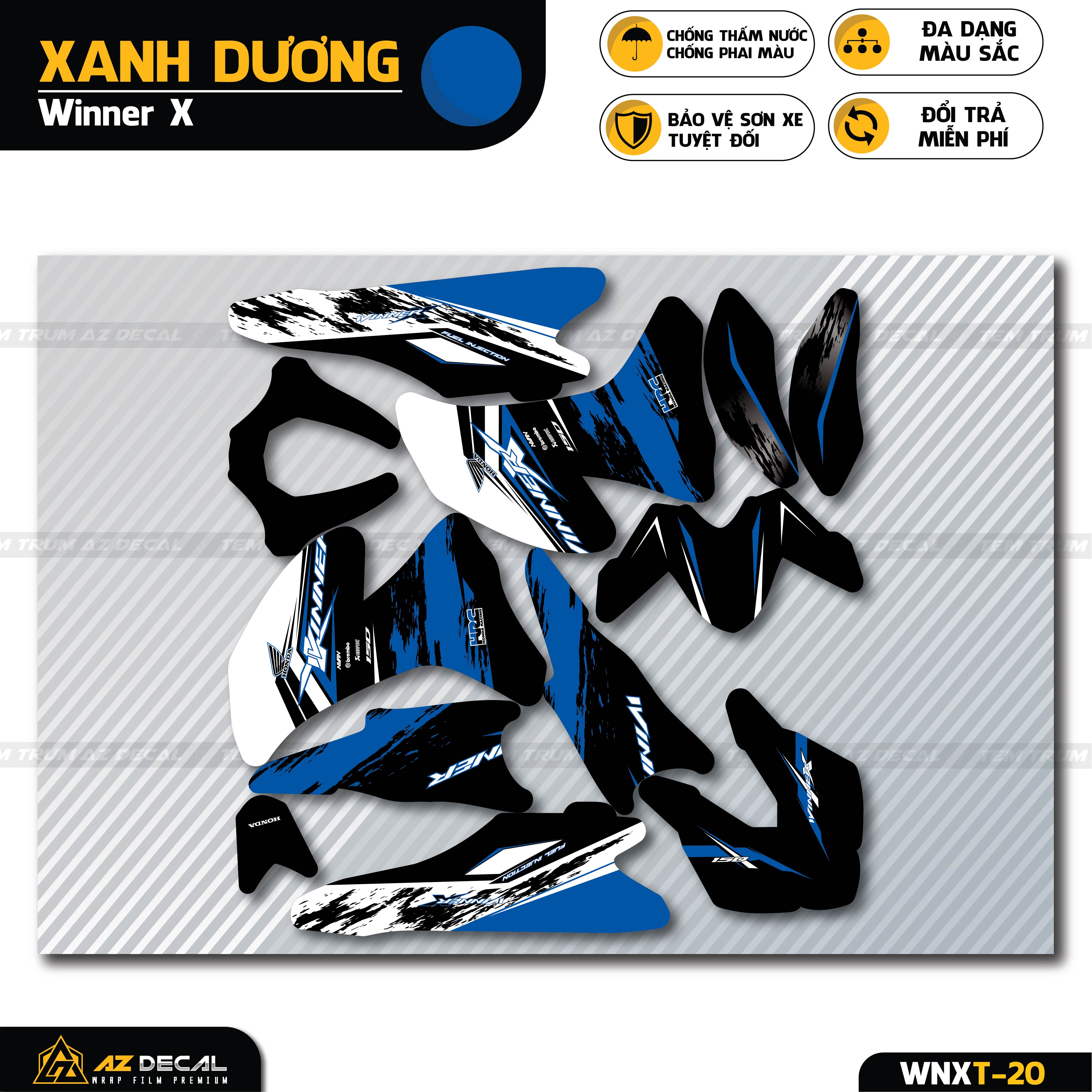 Chi tiết mẫu tem xe Winner X đen xanh dương 3 lớp