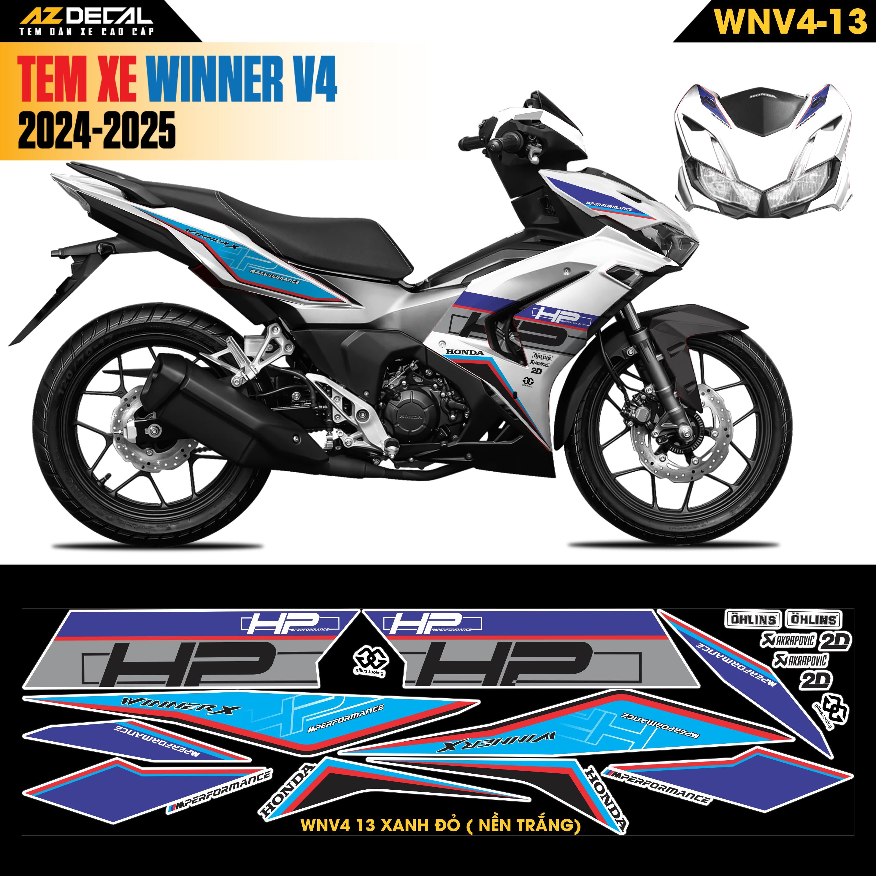 Tem Xe Winner V4 Mẫu WNV4-13 Xanh Đỏ