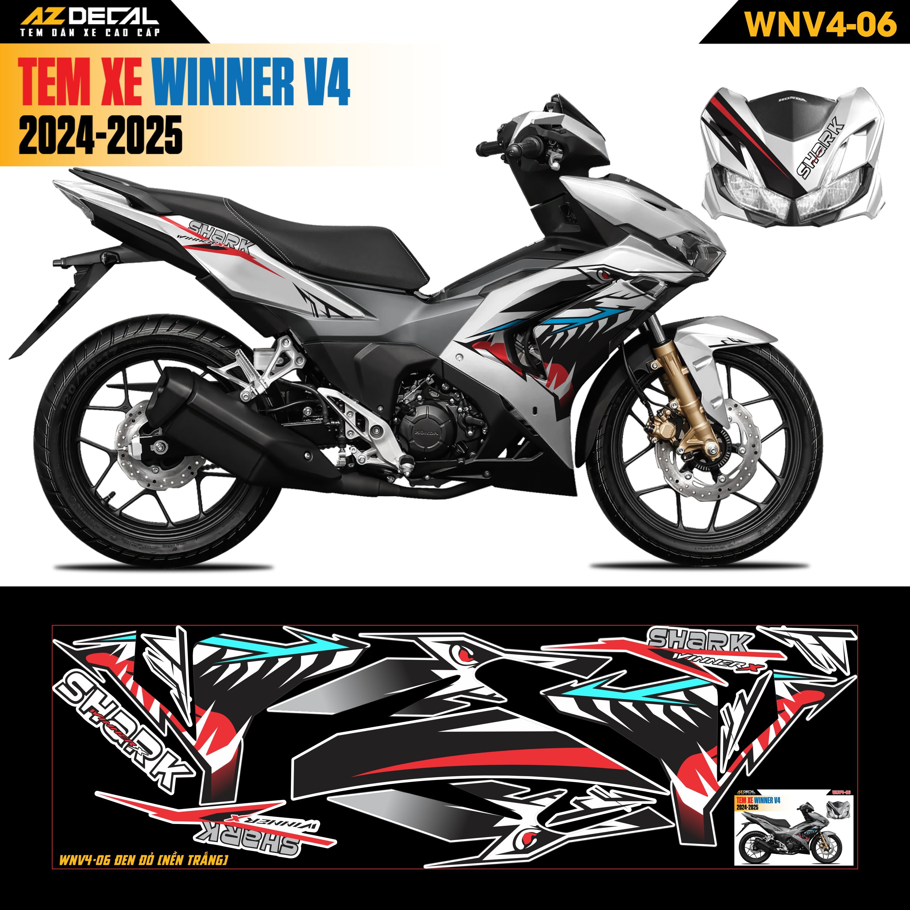 Tem Xe Winner V4 Mẫu WNV4-06 Đen Đỏ