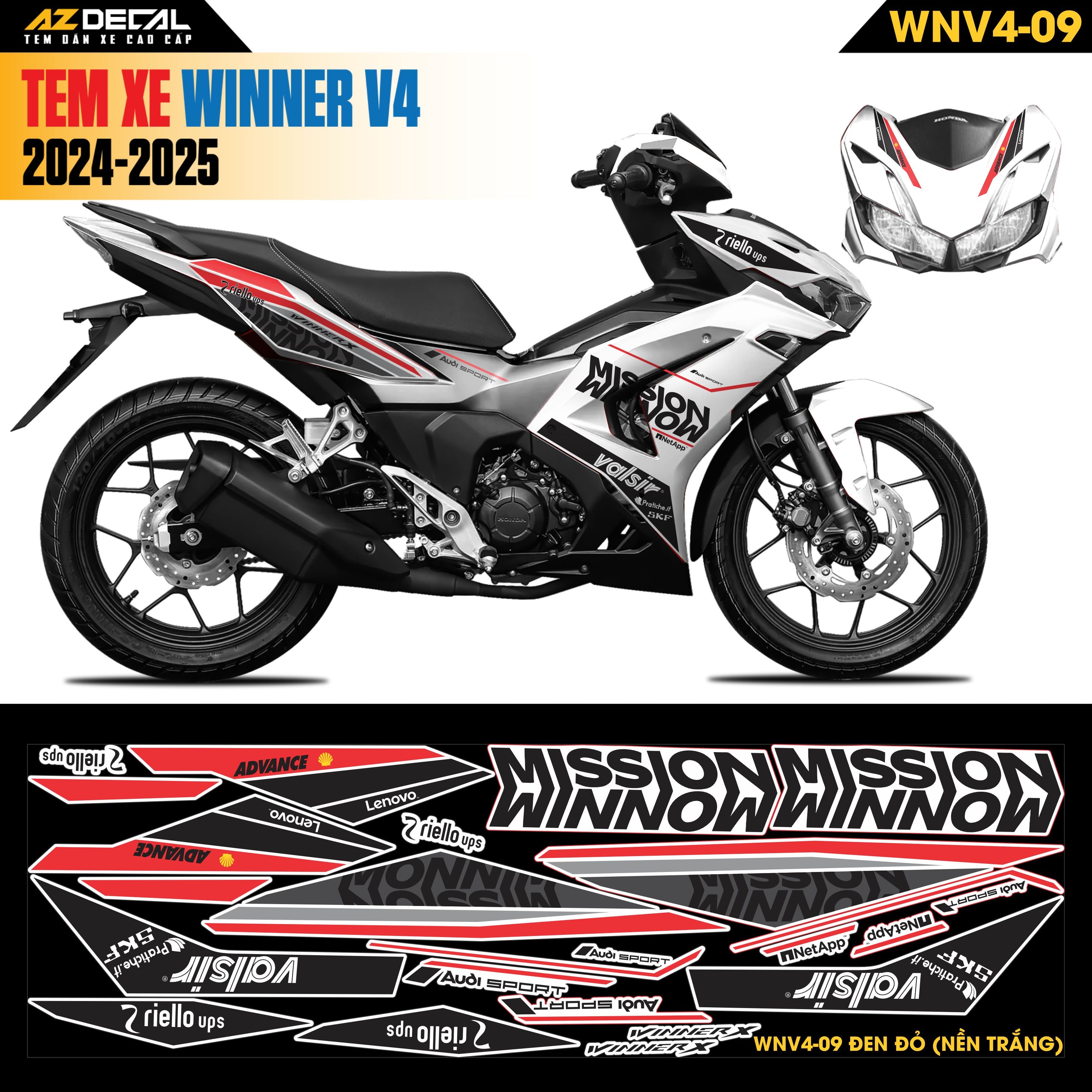 Tem Xe Winner V4 Mẫu WNV4-09 Đen Đỏ