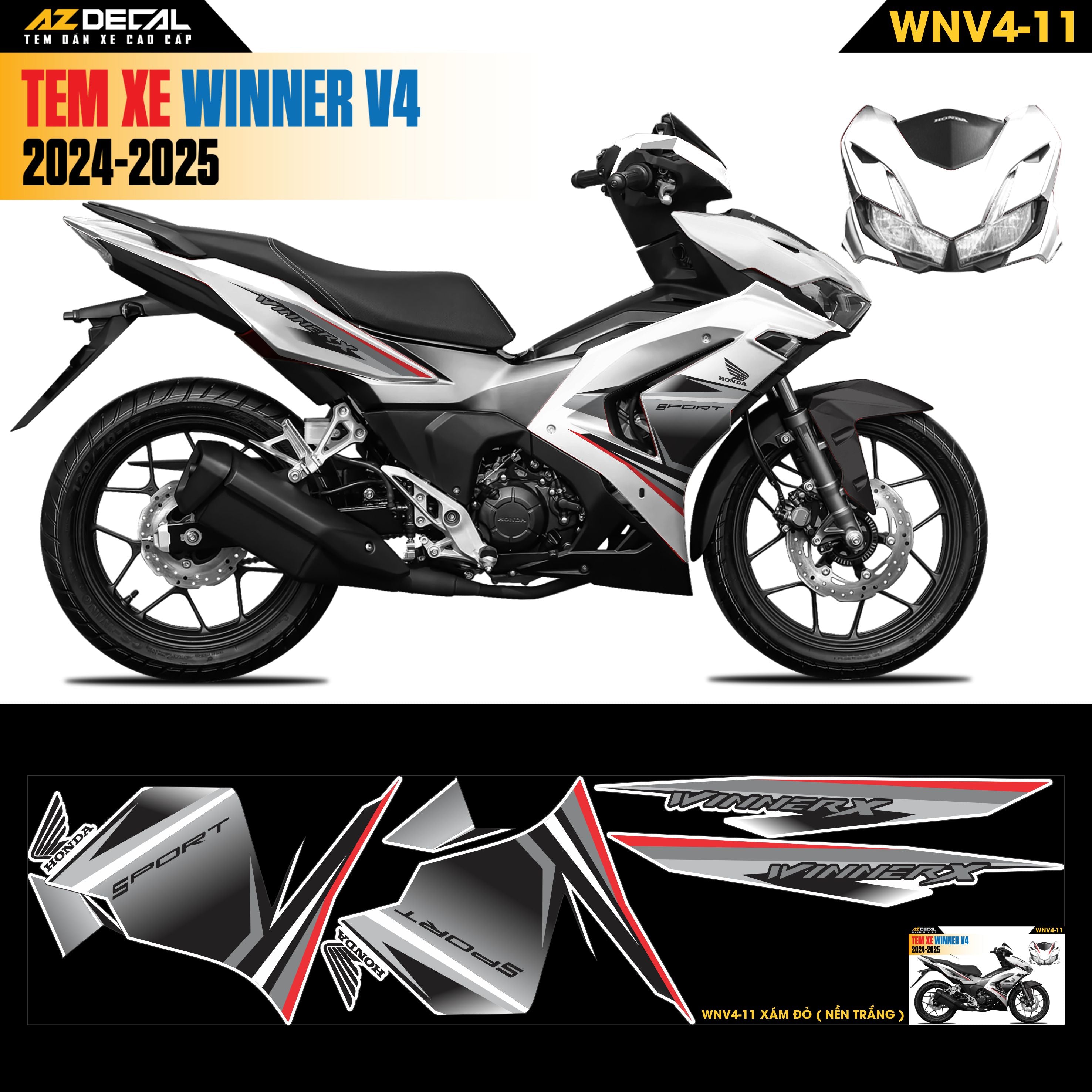 Tem Xe Winner V4 Mẫu WNV4-11 Xám Đỏ
