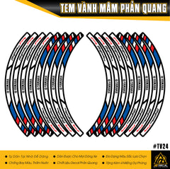 Tem mâm xe máy Yamaha M Performance màu xanh trắng đỏ