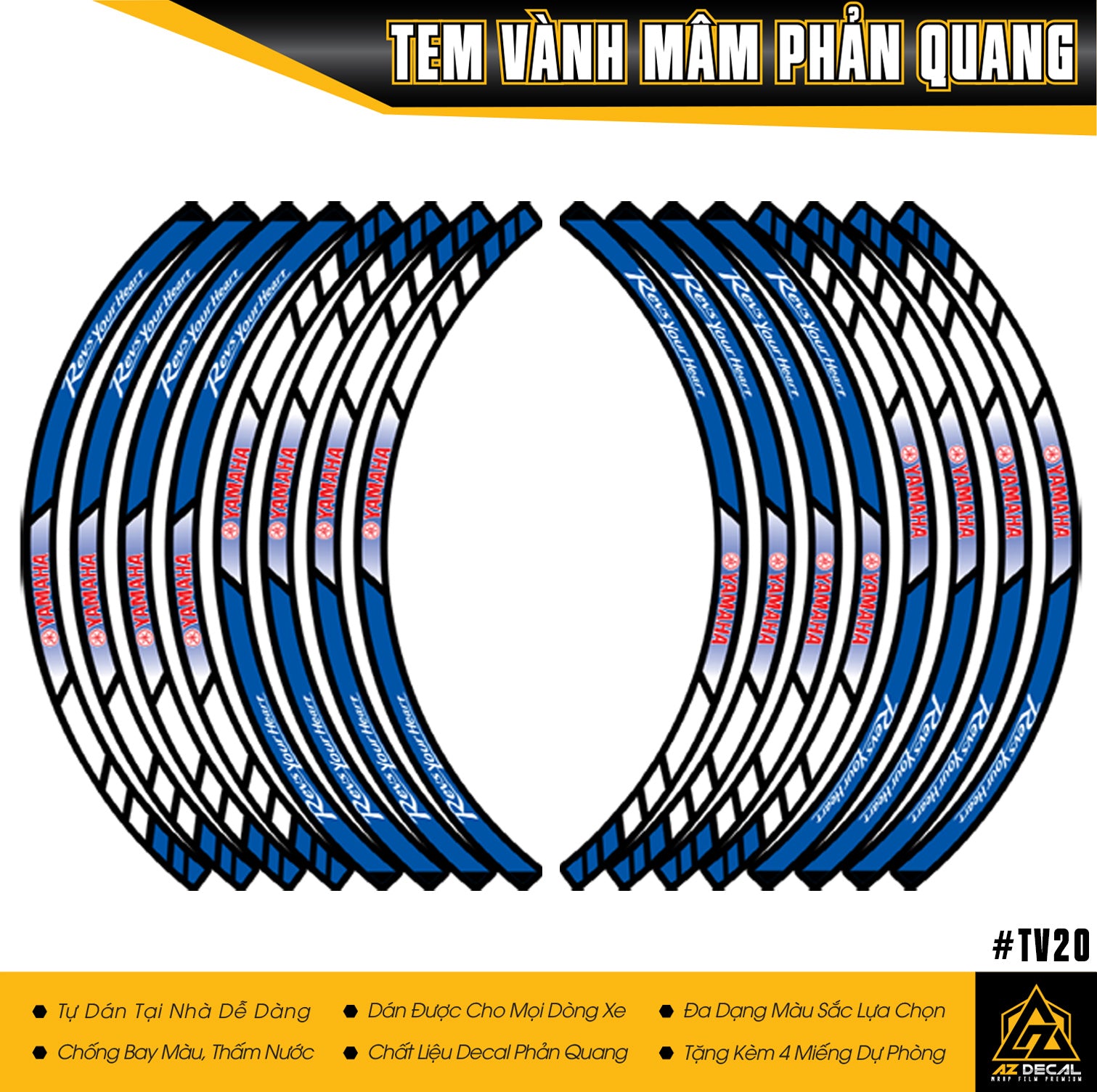 Tem dán vành phản quang RYH TV20 Xanh Trắng