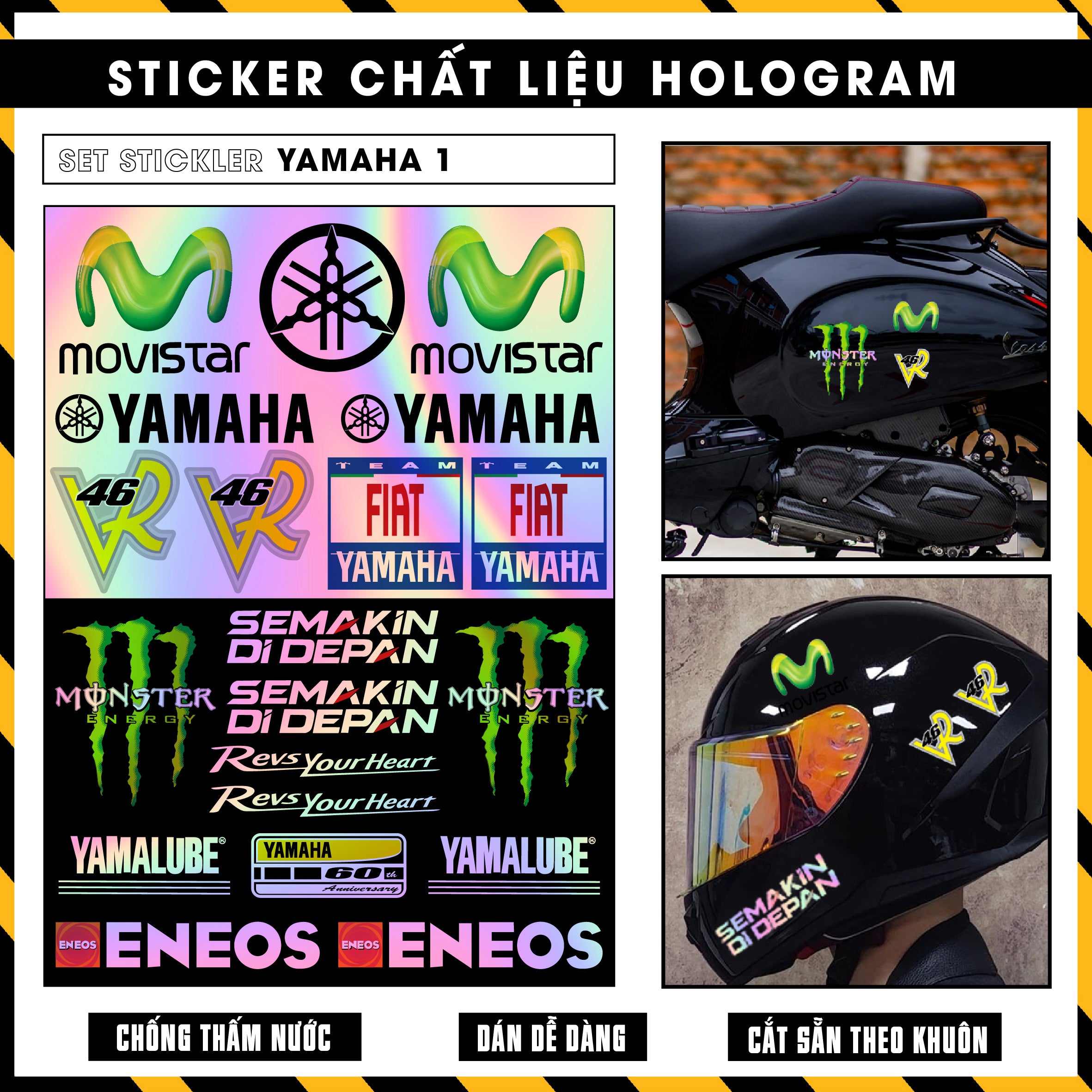 Sticker Dán Ô Tô, Xe Máy, Xe Điện, Xe Đạp, Mũ Bảo Hiểm | Hãng Xe Hologram - YAMAHA