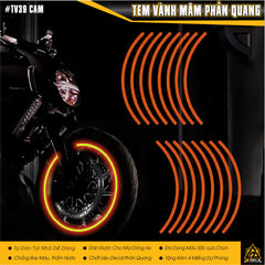 Decal dán vành xe máy màu cam phản quang