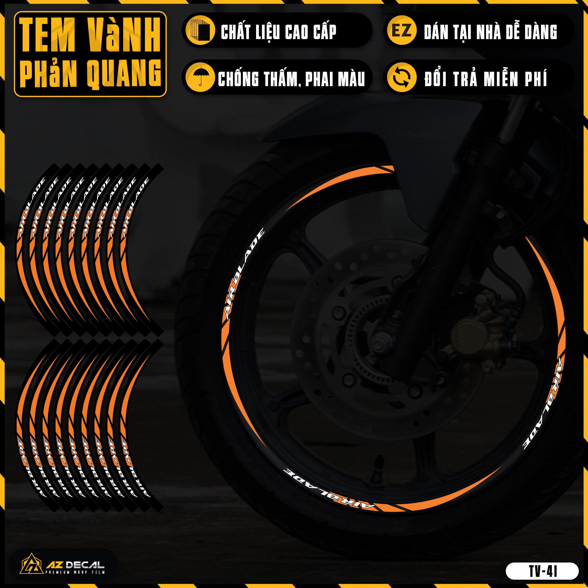 Tem Dán Vành AIR BLADE Phản Quang TV41 Cam phản quang