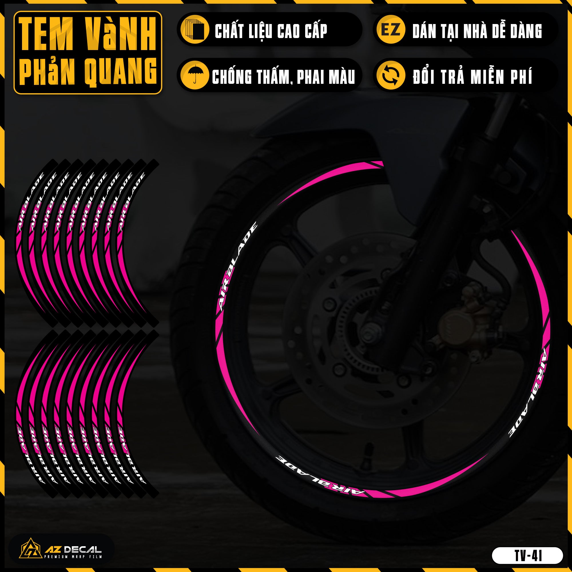 Tem Dán Vành AIR BLADE Phản Quang TV41 hồng