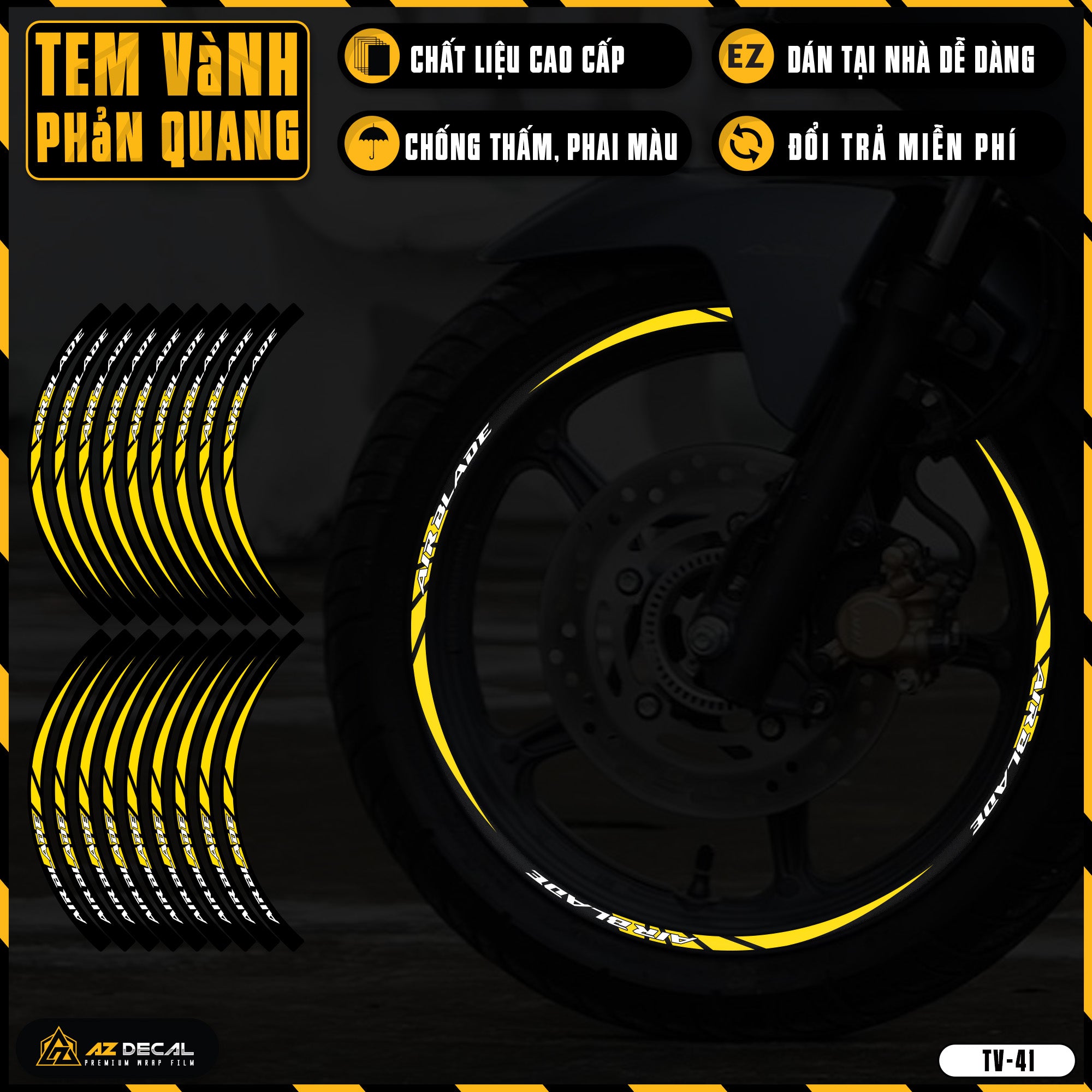Tem Dán Vành AIR BLADE Phản Quang TV41 vàng