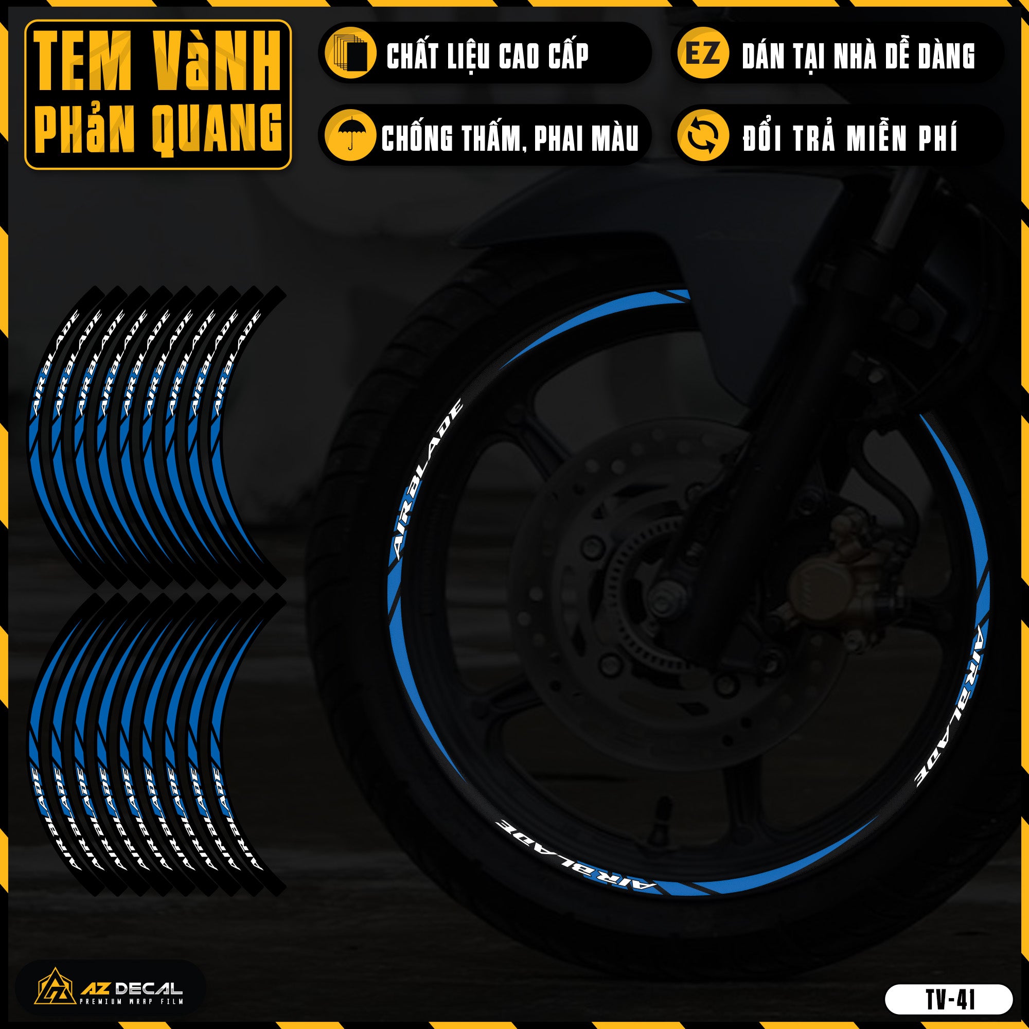 Tem Dán Vành AIR BLADE Phản Quang TV41 xanh gp phản quang