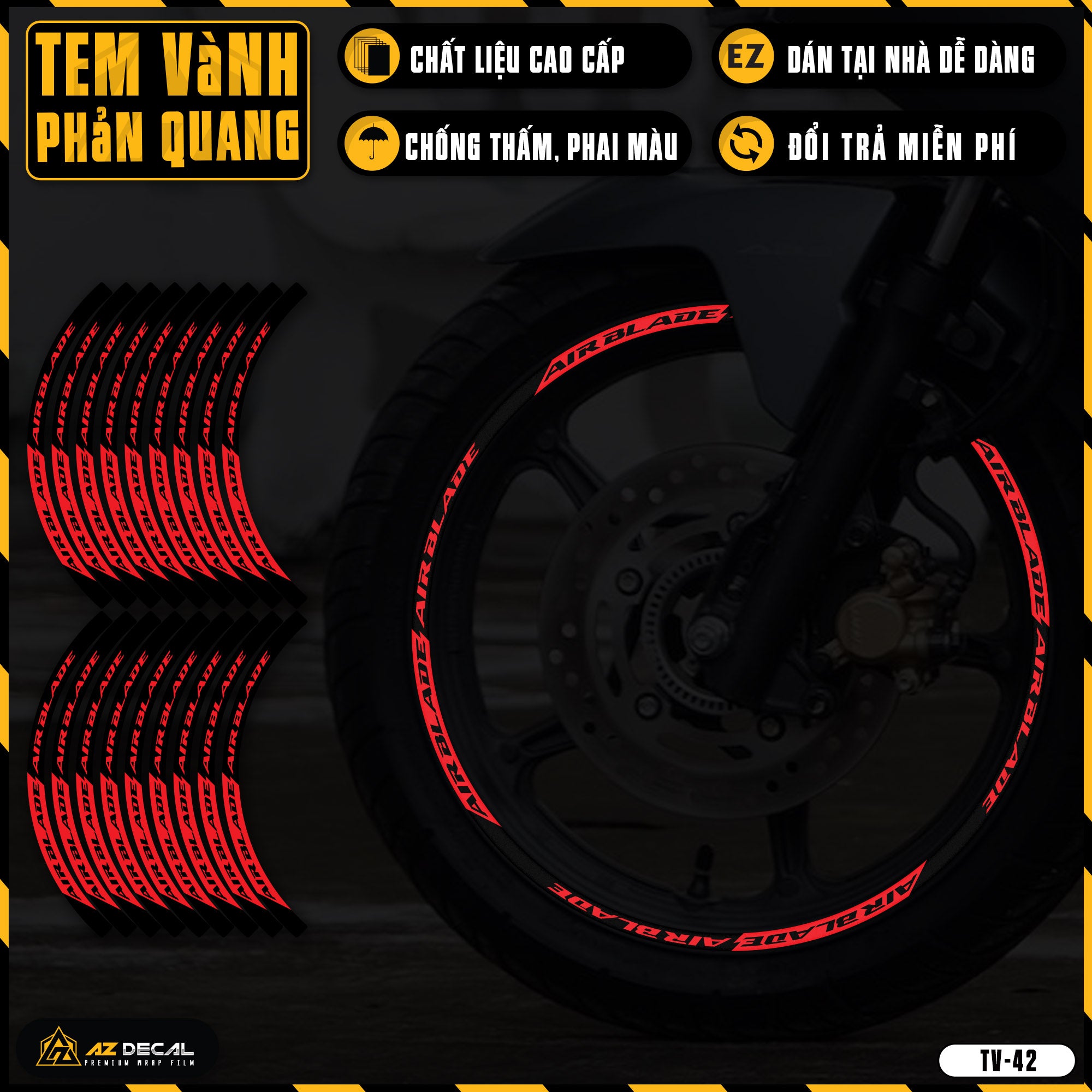 Tem dán vành xe AIR BLADE phản quang TV42 đỏ