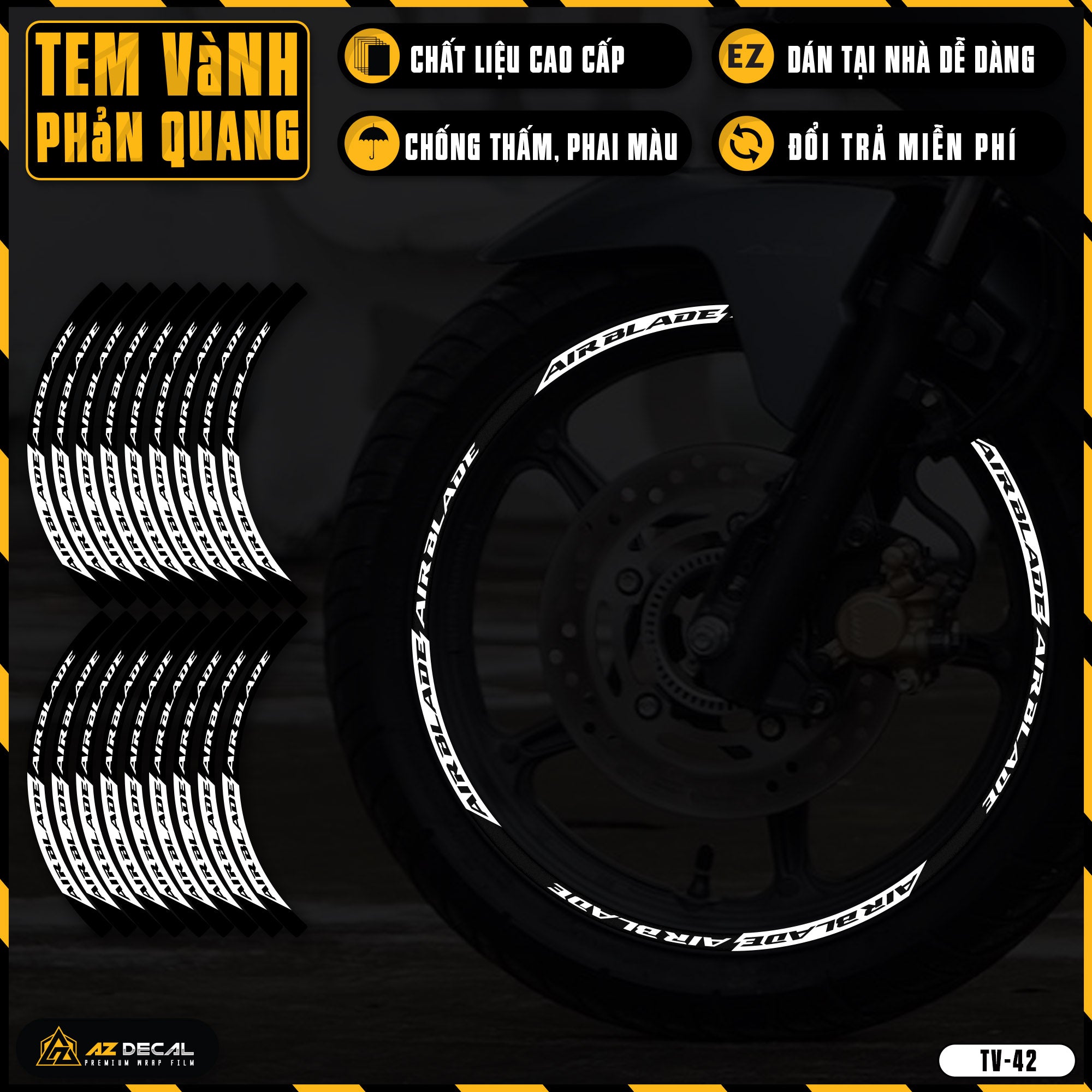 Tem dán vành xe AIR BLADE phản quang TV42 trắng