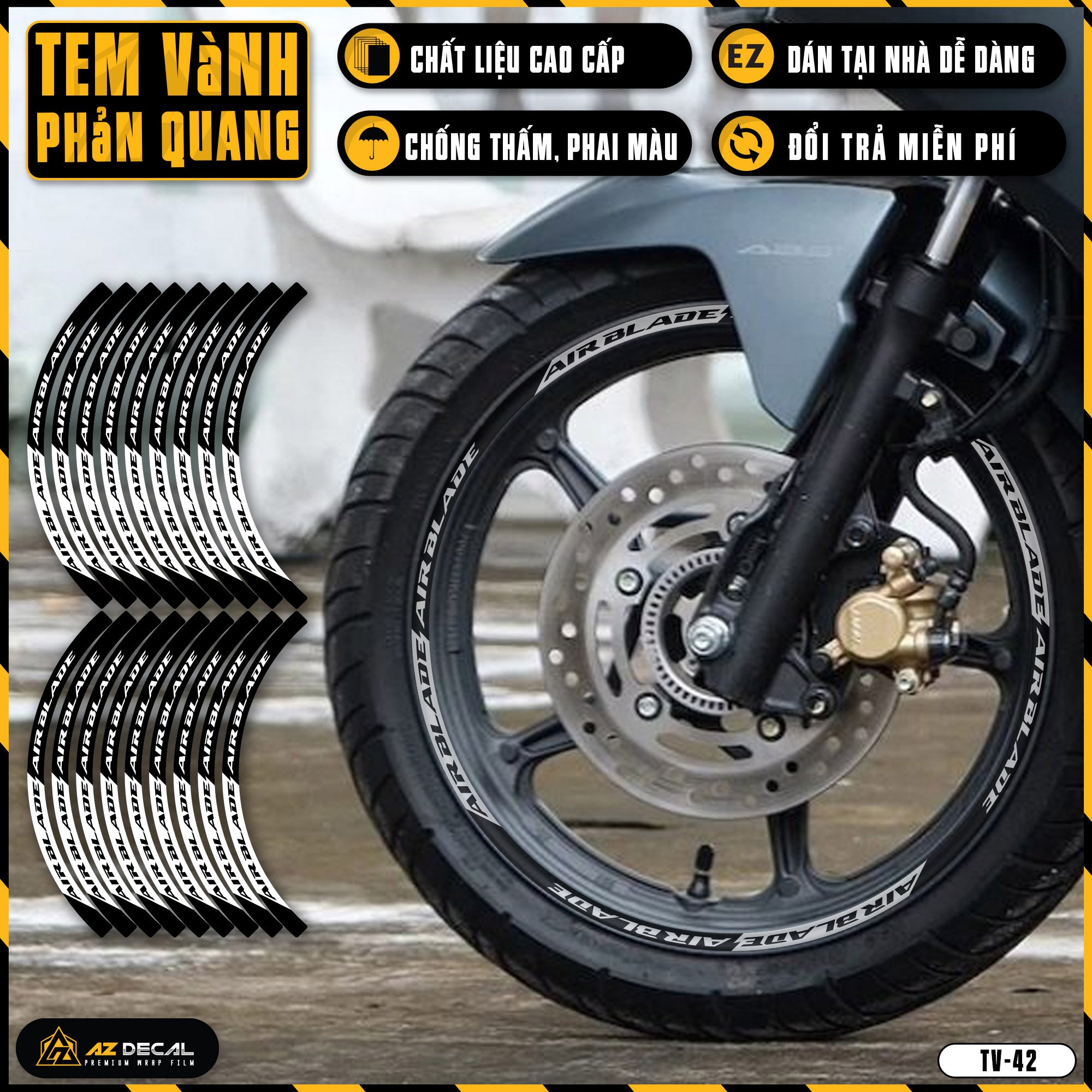 Tem dán vành xe AIR BLADE phản quang TV42 trắng