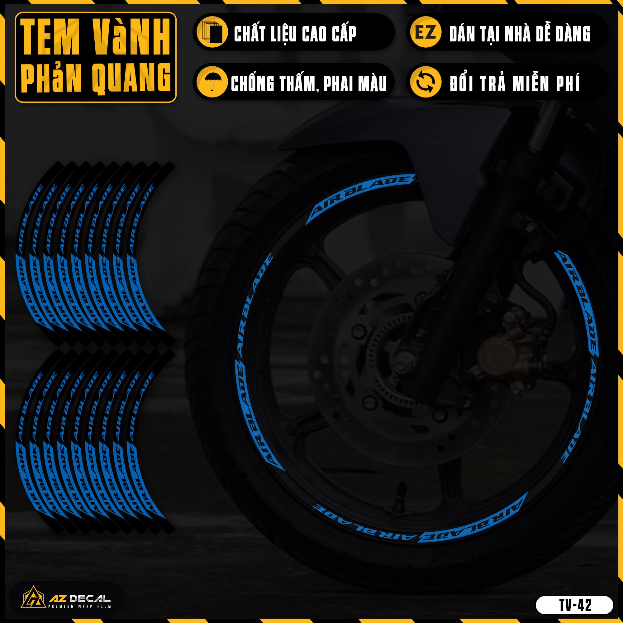 Tem dán vành xe AIR BLADE phản quang TV42 xanh gp