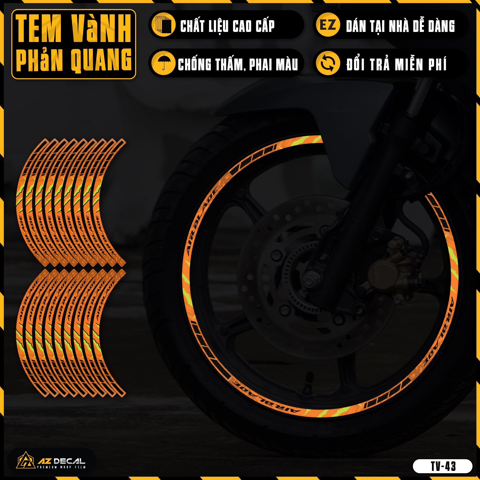 Tem dán vành xe AIR BLADE phản quang TV43 cam