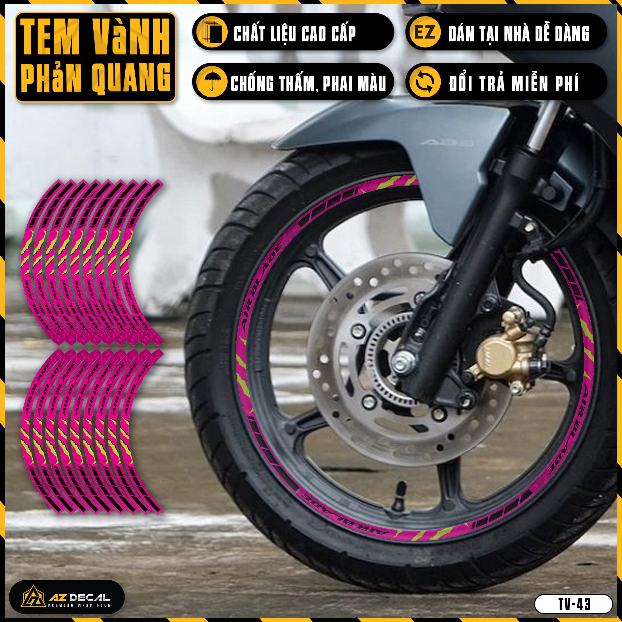 Tem dán vành xe AIR BLADE phản quang TV43 hồng
