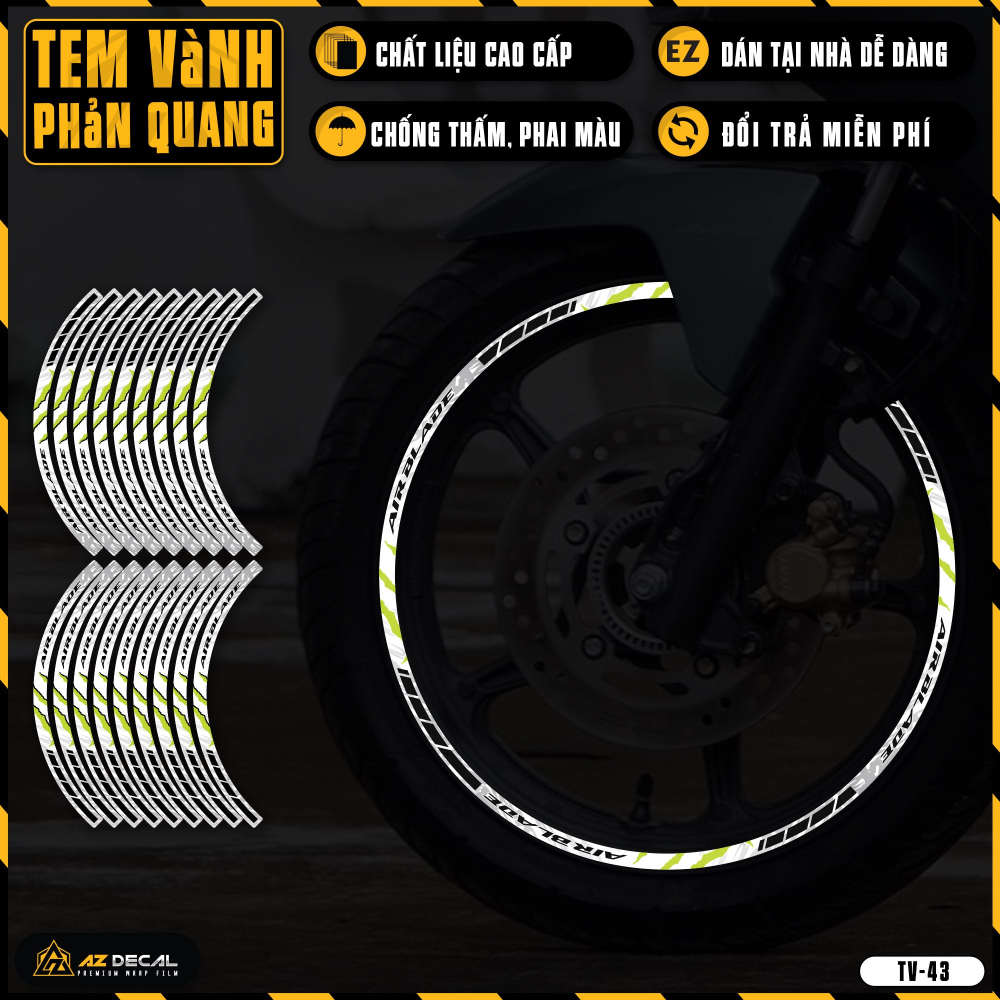 Tem dán vành xe AIR BLADE phản quang TV43 trắng