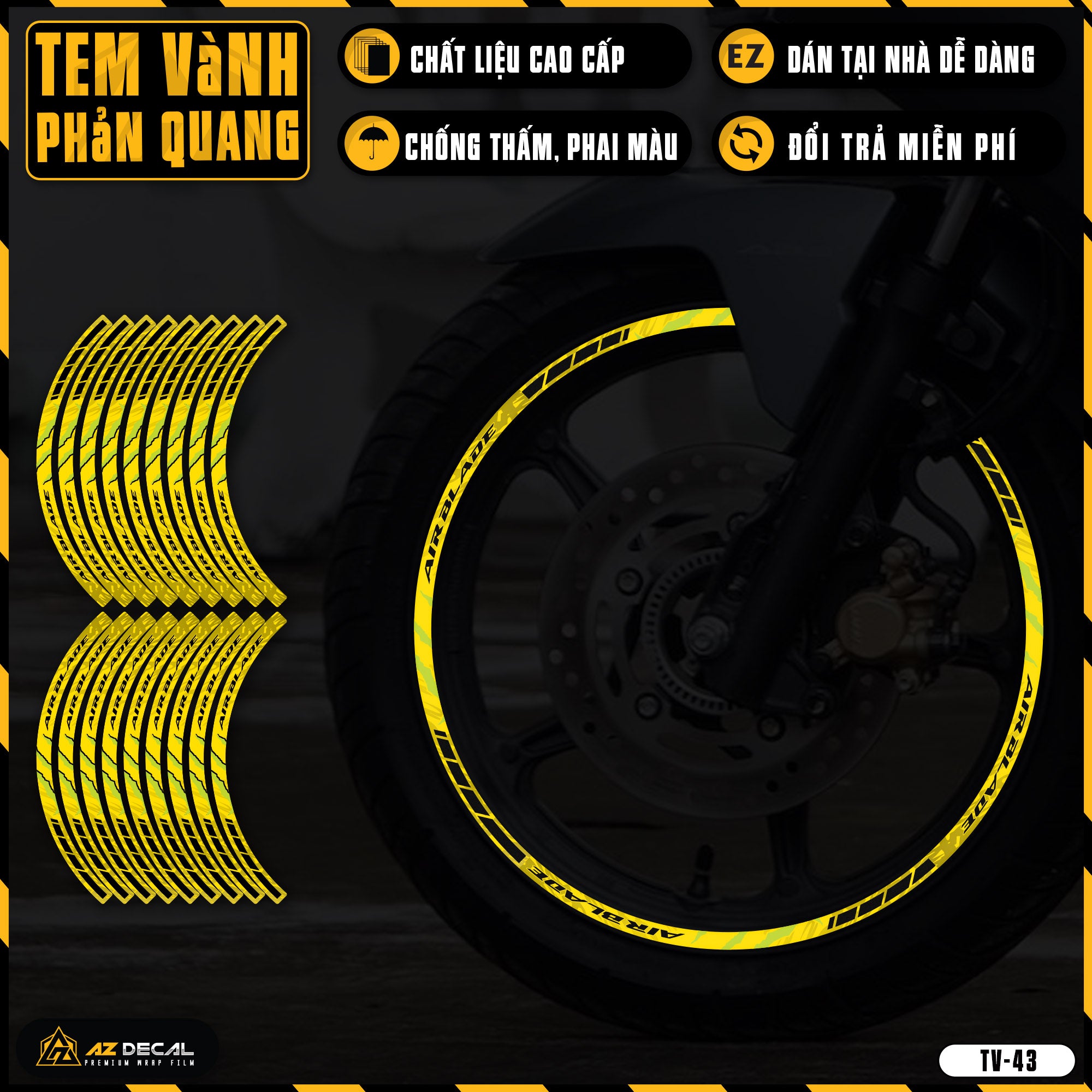 Tem dán vành xe AIR BLADE phản quang TV43 vàng