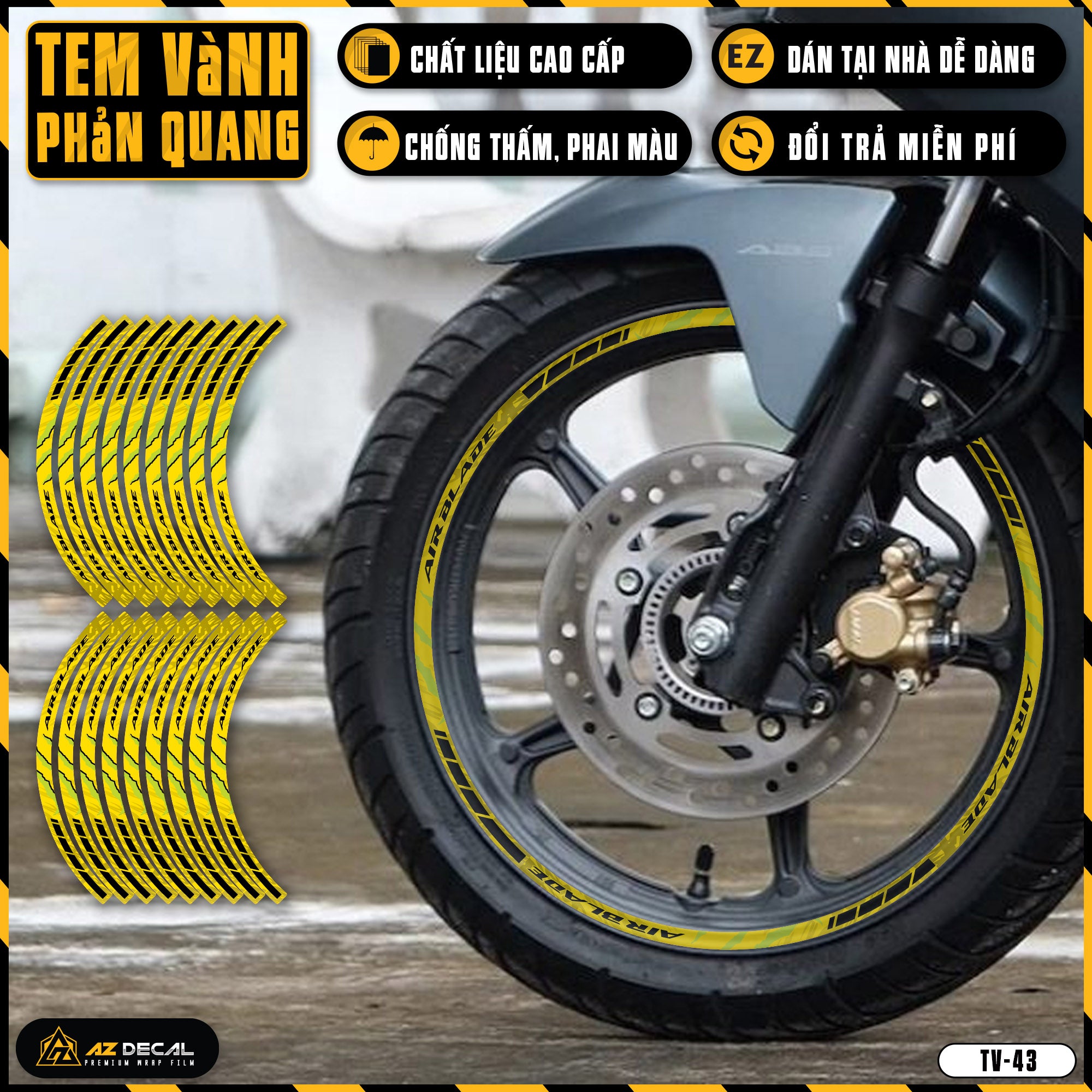 Tem dán vành xe AIR BLADE phản quang TV43 vàng
