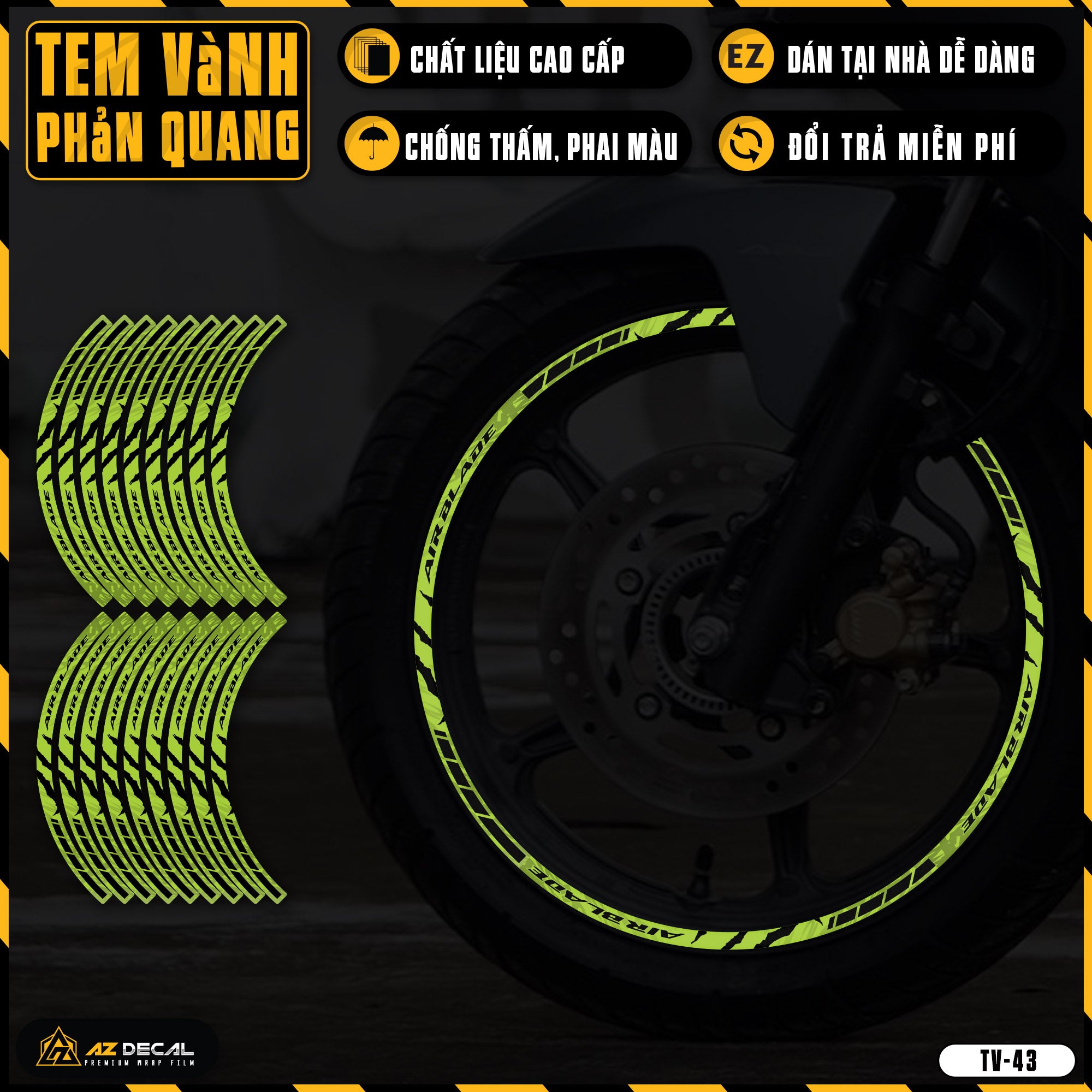 Tem dán vành xe AIR BLADE phản quang TV43 xanh chuối