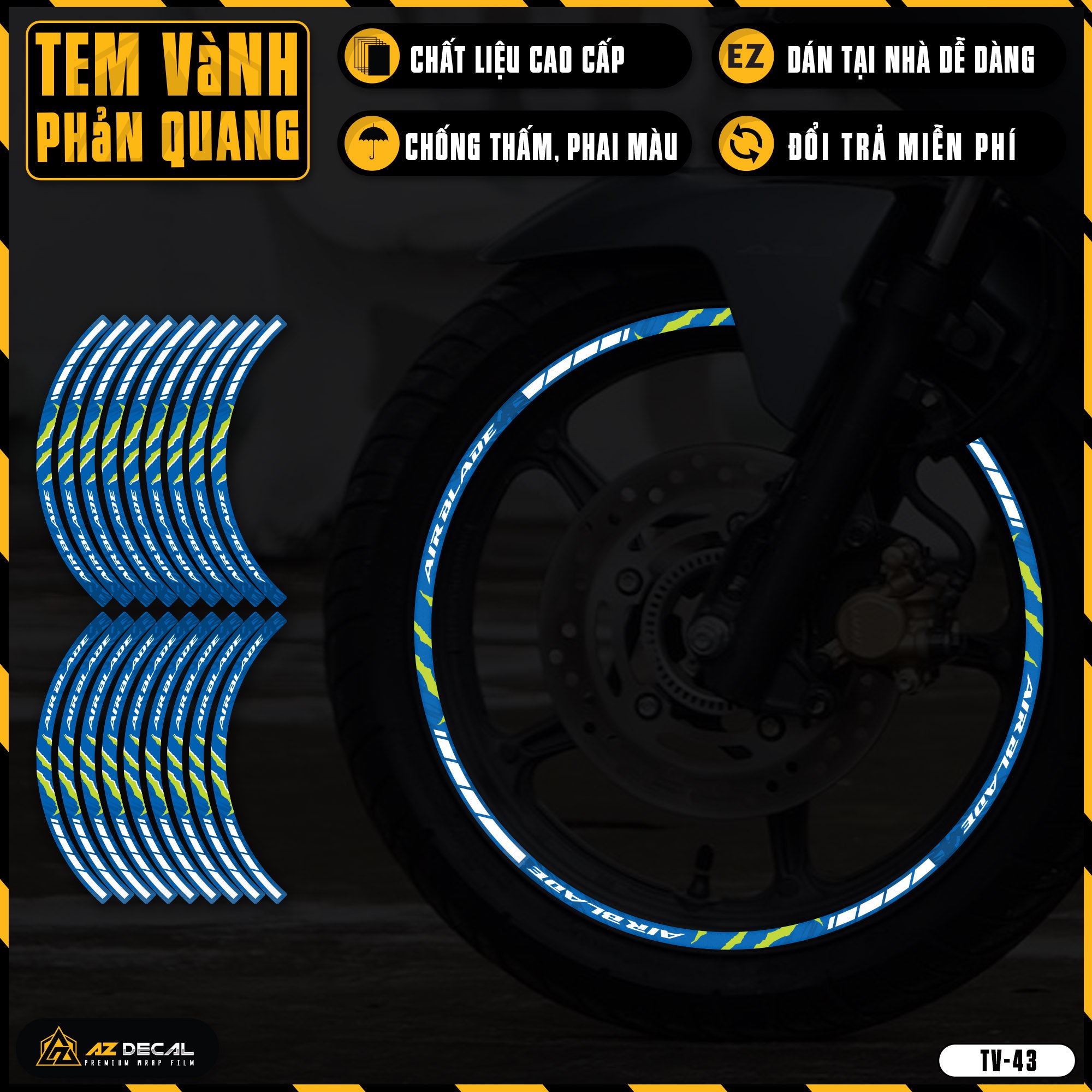 Tem dán vành xe AIR BLADE phản quang TV43 xanh gp
