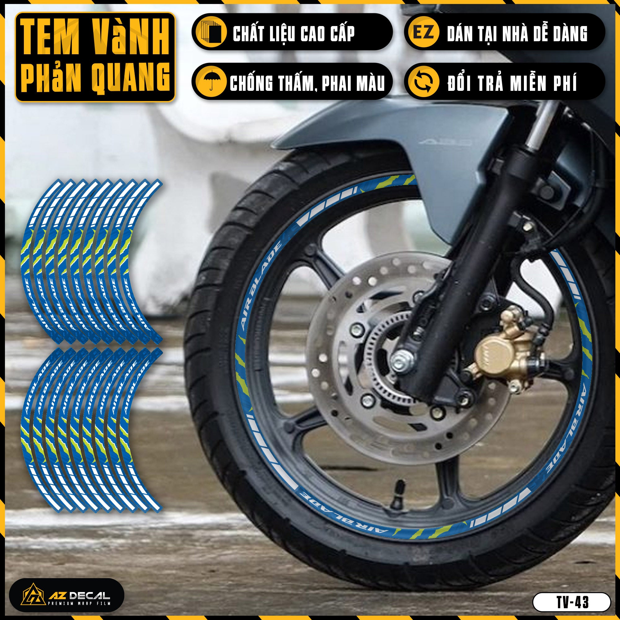 Tem dán vành xe AIR BLADE phản quang TV43 xanh gp