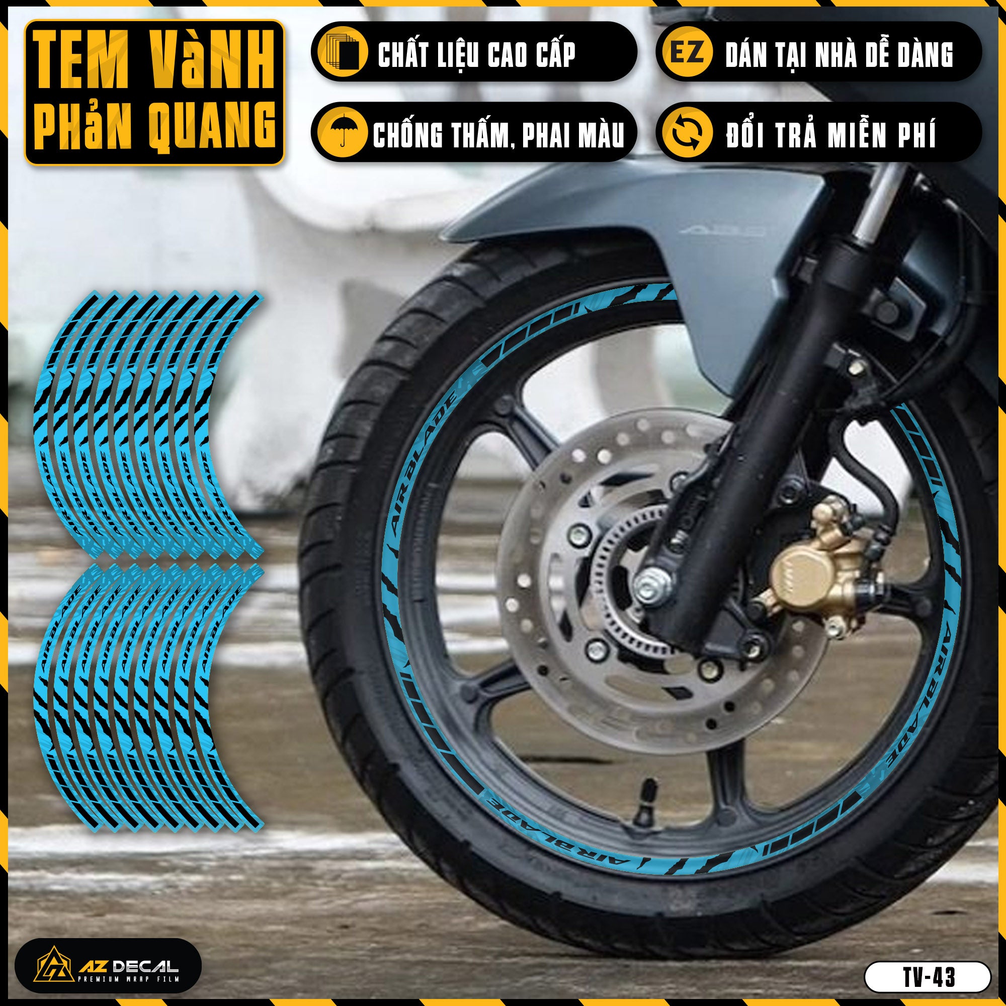 Tem dán vành xe AIR BLADE phản quang TV43 xanh
