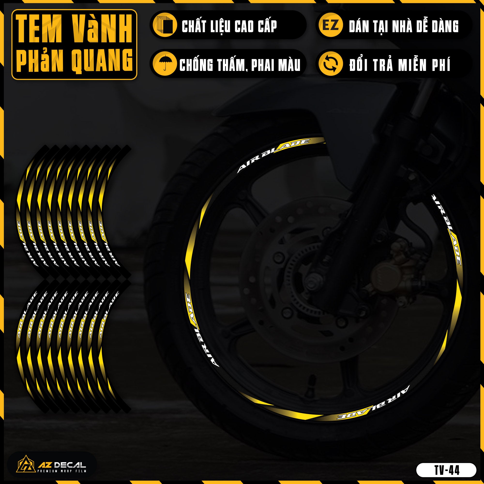 Tem dán vành xe AIR BLADE phản quang TV44 vàng