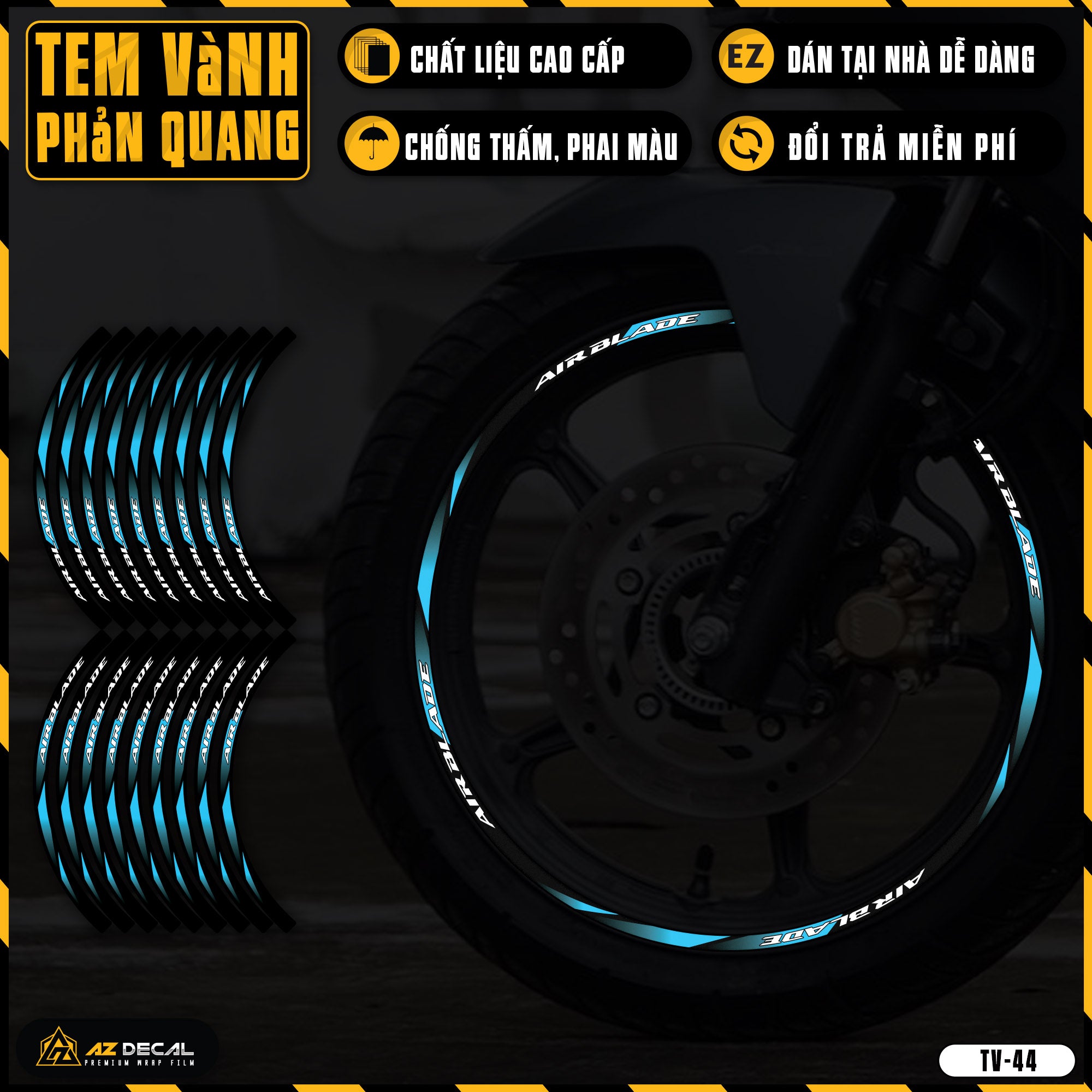 Tem dán vành xe AIR BLADE phản quang TV44 xanh