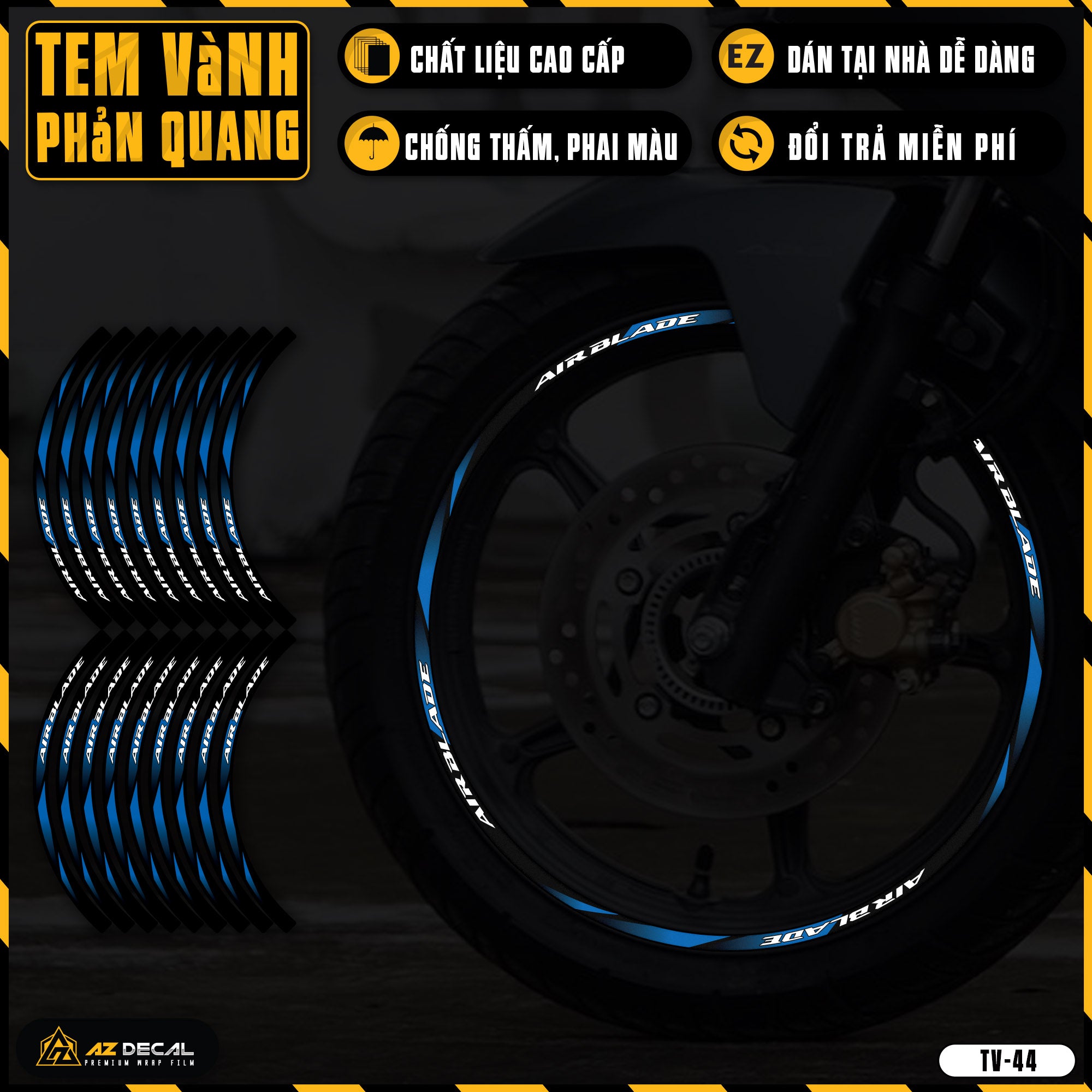 Tem dán vành xe AIR BLADE phản quang TV44 xanh gp