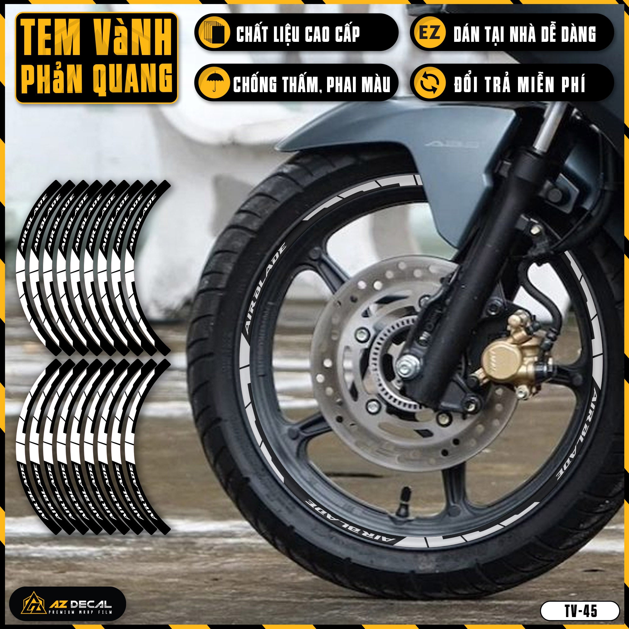 Tem dán vành xe AIR BLADE phản quang TV45 trắng