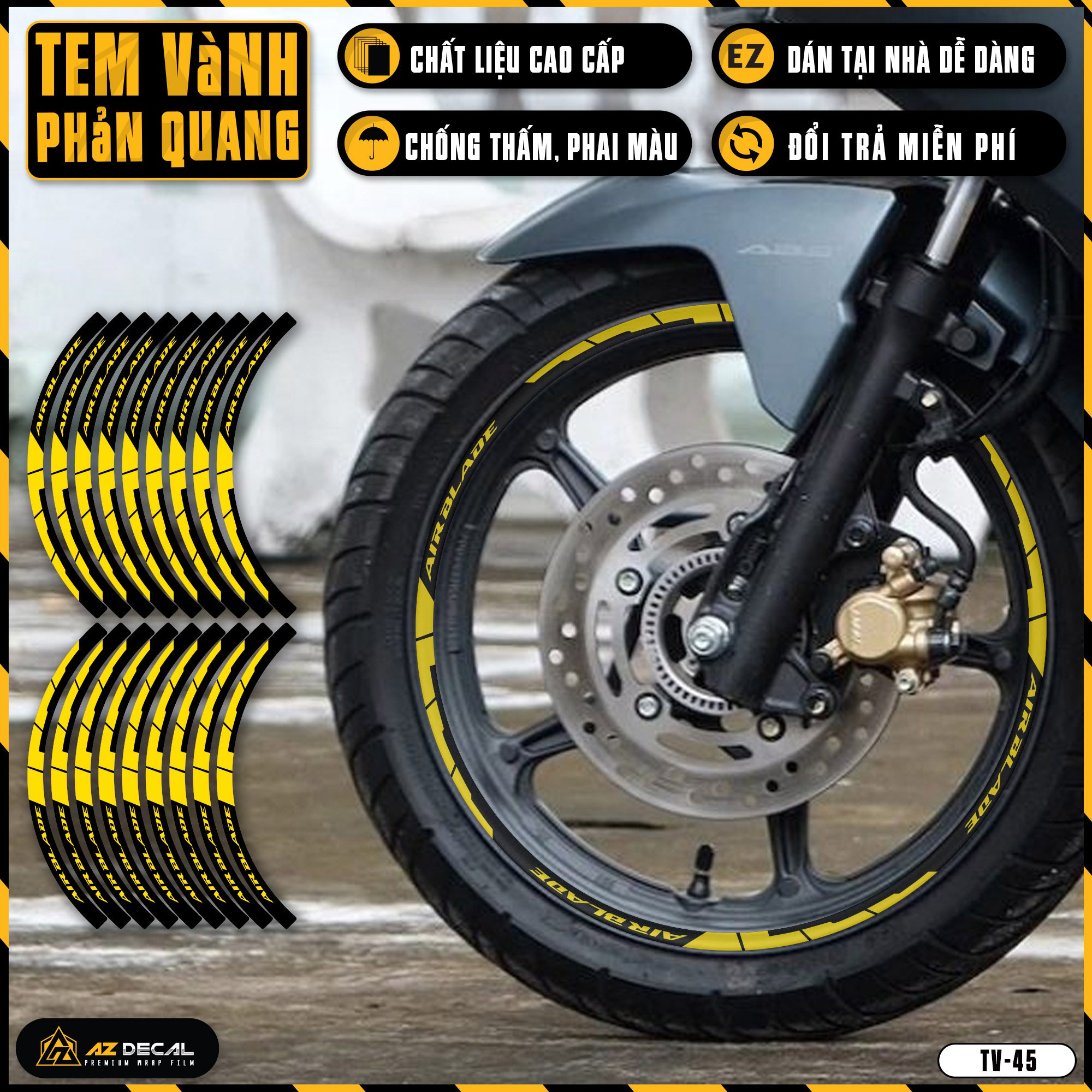 Tem dán vành xe AIR BLADE phản quang TV45 vàng