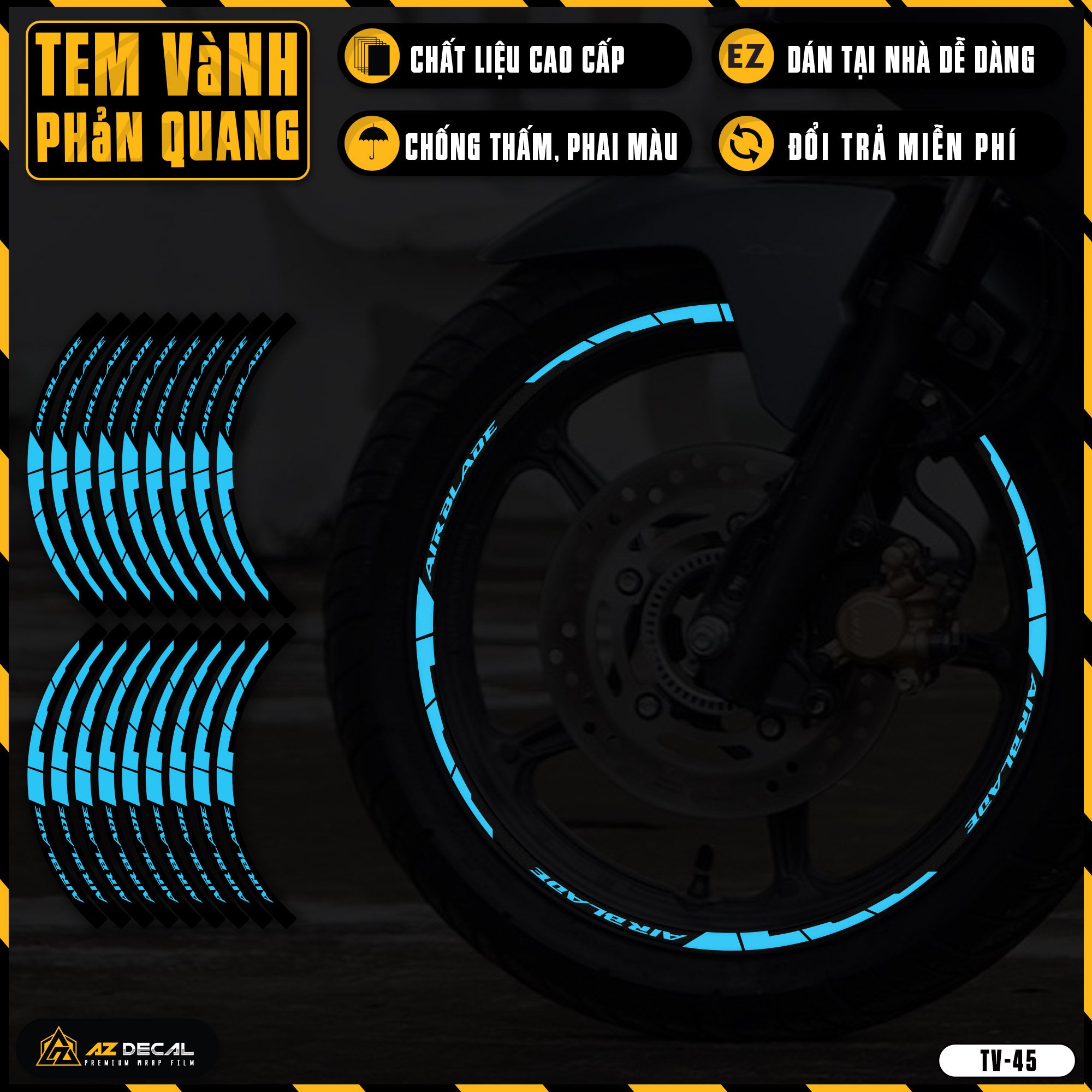 Tem dán vành xe AIR BLADE phản quang TV45 xanh