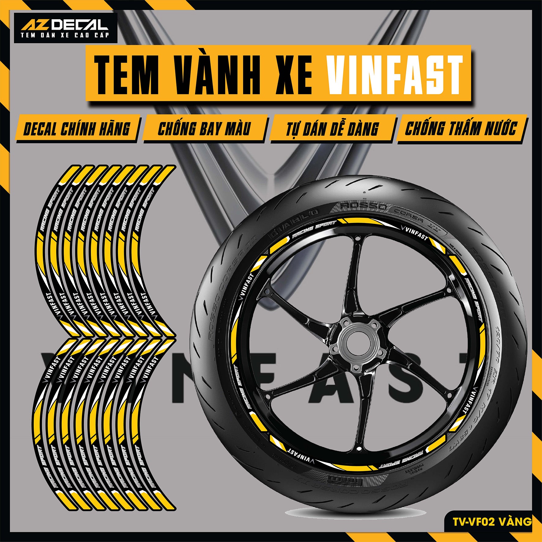 Tem Dán Vành VINFAST | TV-VF02 vàng