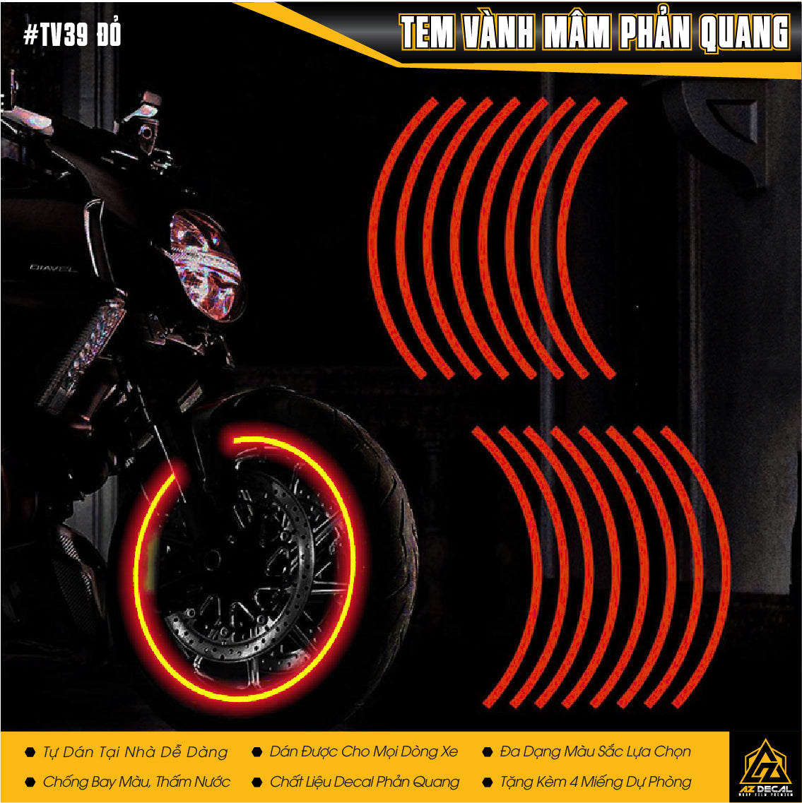 Tem chỉ mâm màu đỏ phản quang