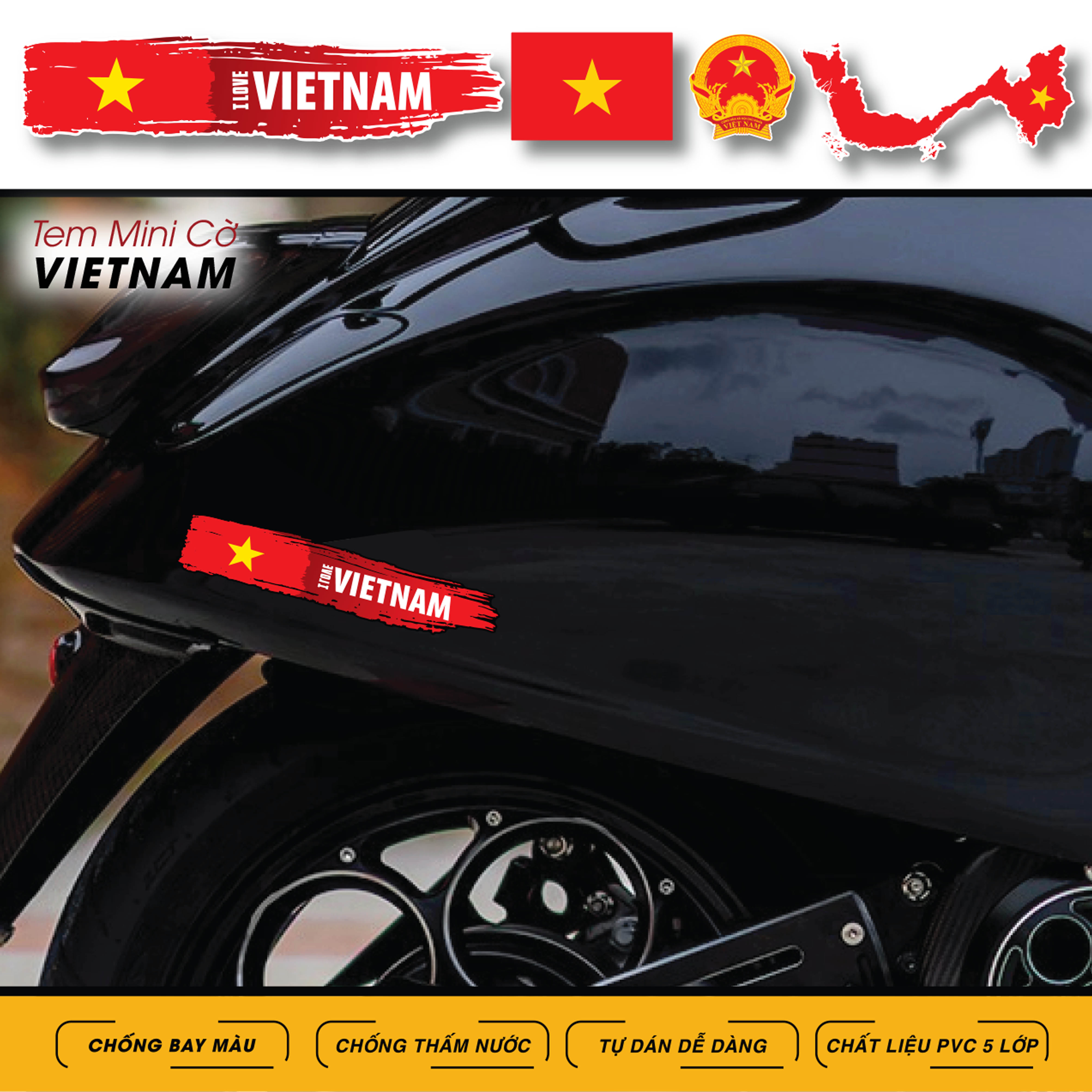 Sticker Dán Ô Tô, Xe Máy, Xe Điện, Xe Đạp, Mũ Bảo Hiểm | Tem Mini Cờ Quốc Gia - Việt Nam 02