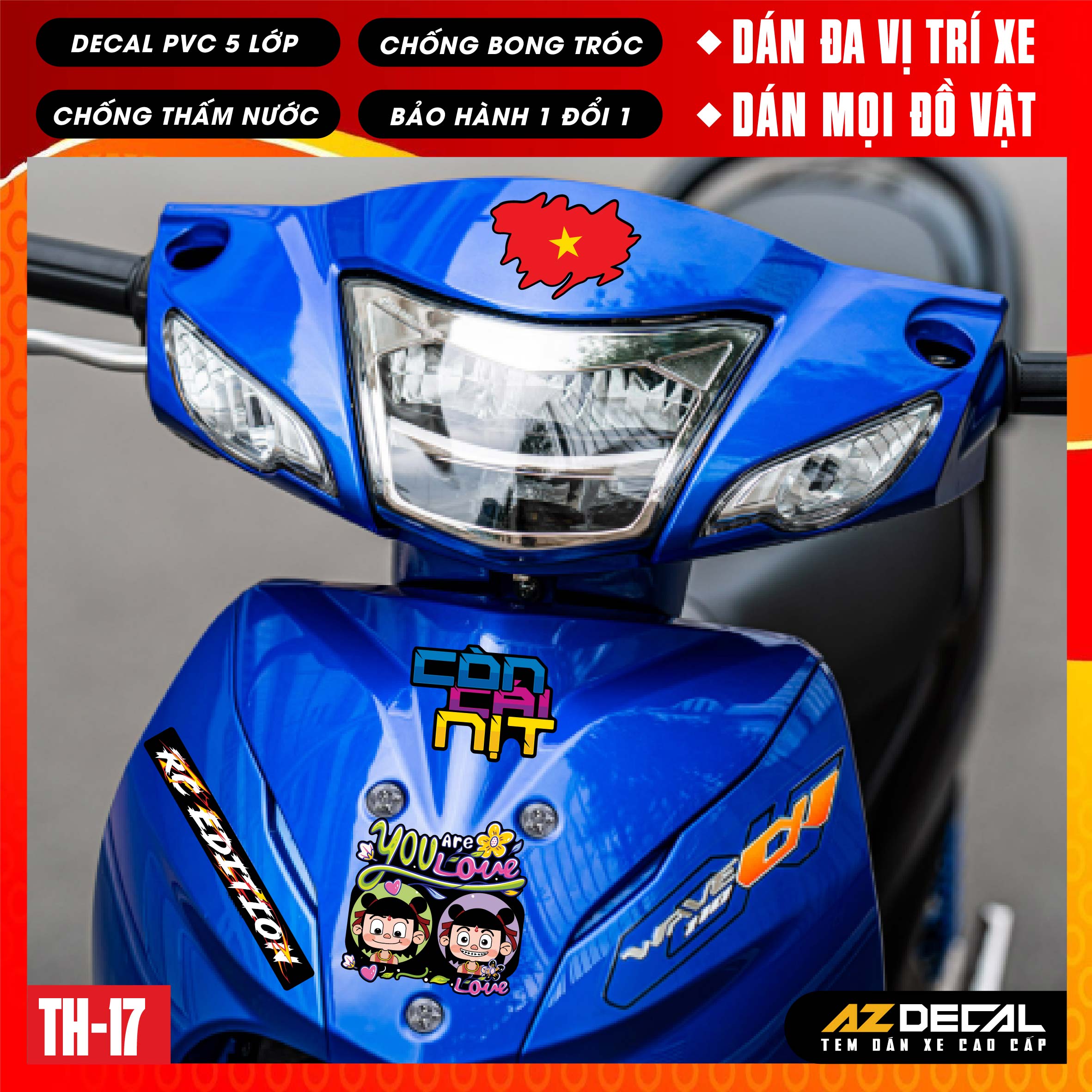 Sticker Dán Xe Máy, Xe Điện, Xe Đạp, Mũ Bảo Hiểm | TH-17